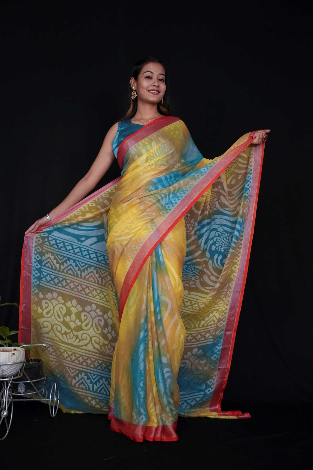 Beautiful Multicolor Brasso Chiffon with Plane Border Wrap in 1 Minute Saree