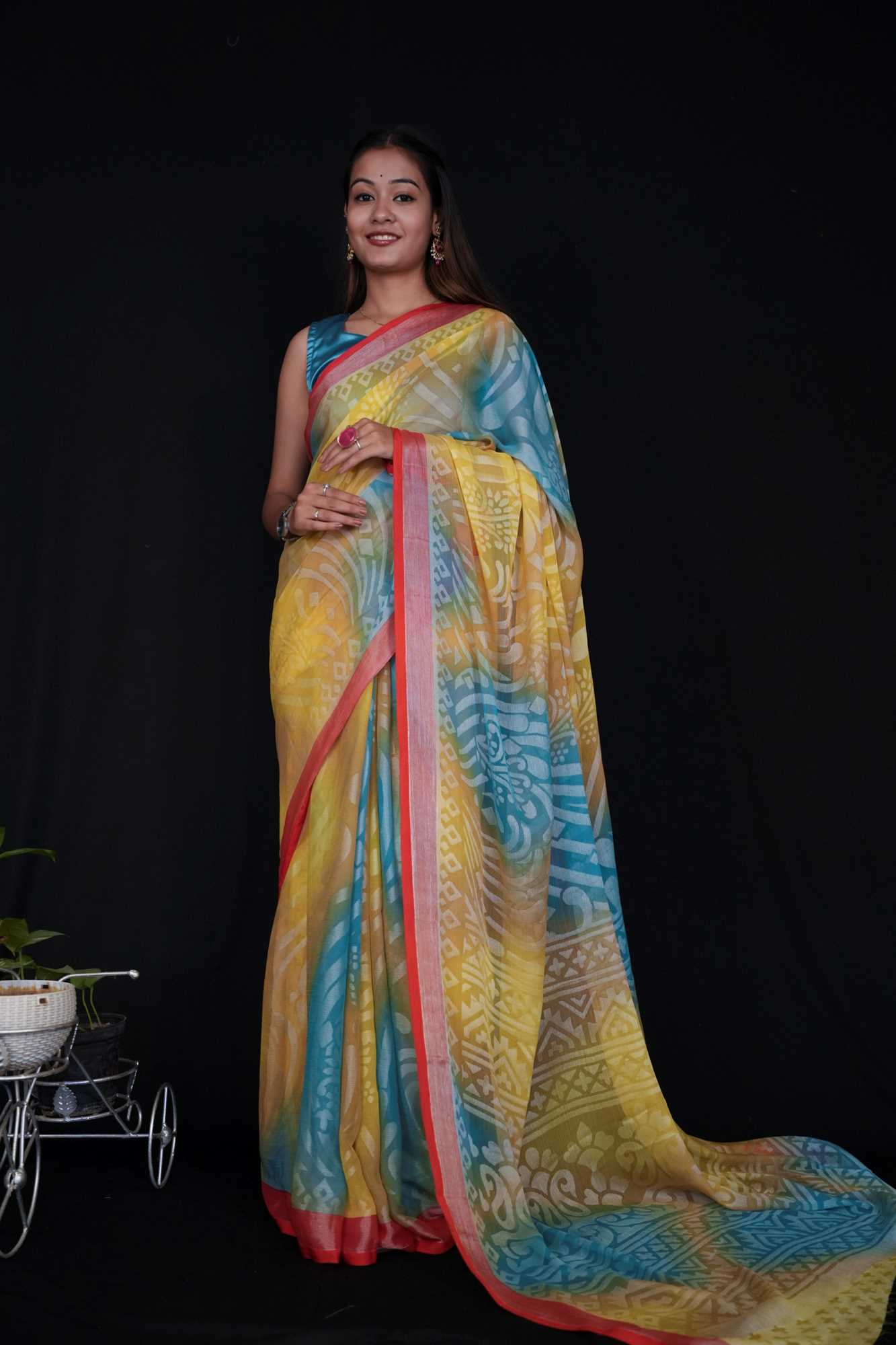 Beautiful Multicolor Brasso Chiffon with Plane Border Wrap in 1 Minute Saree