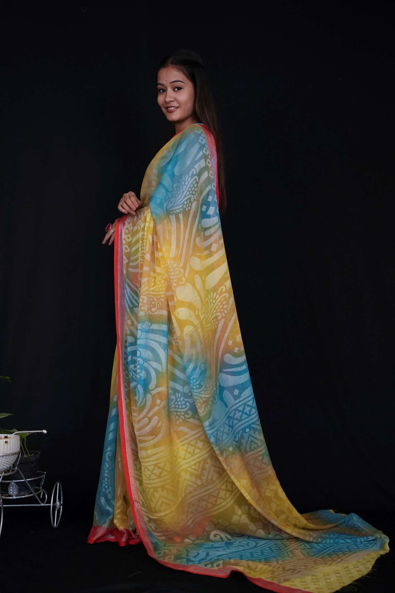 Beautiful Multicolor Brasso Chiffon with Plane Border Wrap in 1 Minute Saree