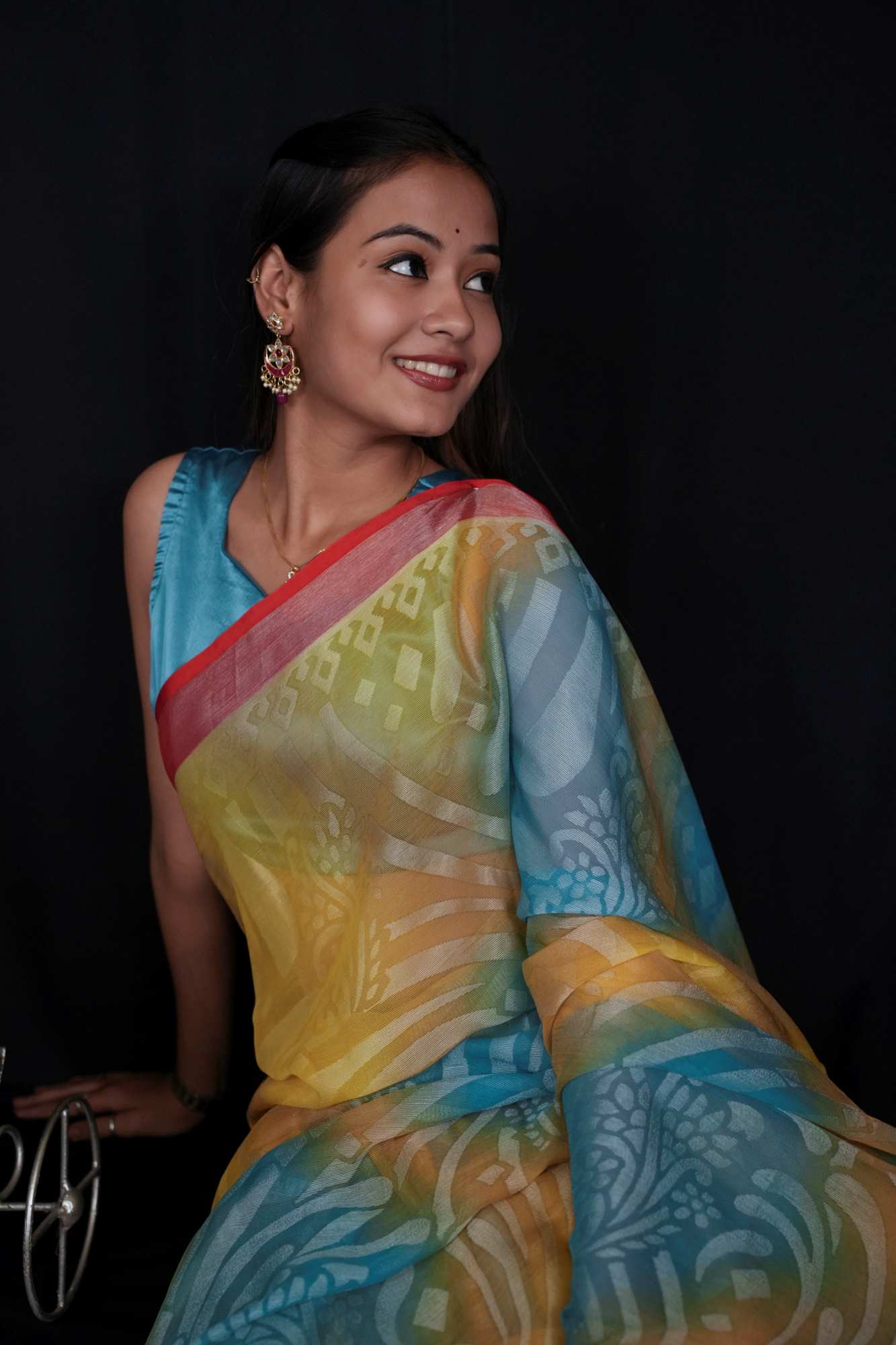 Beautiful Multicolor Brasso Chiffon with Plane Border Wrap in 1 Minute Saree