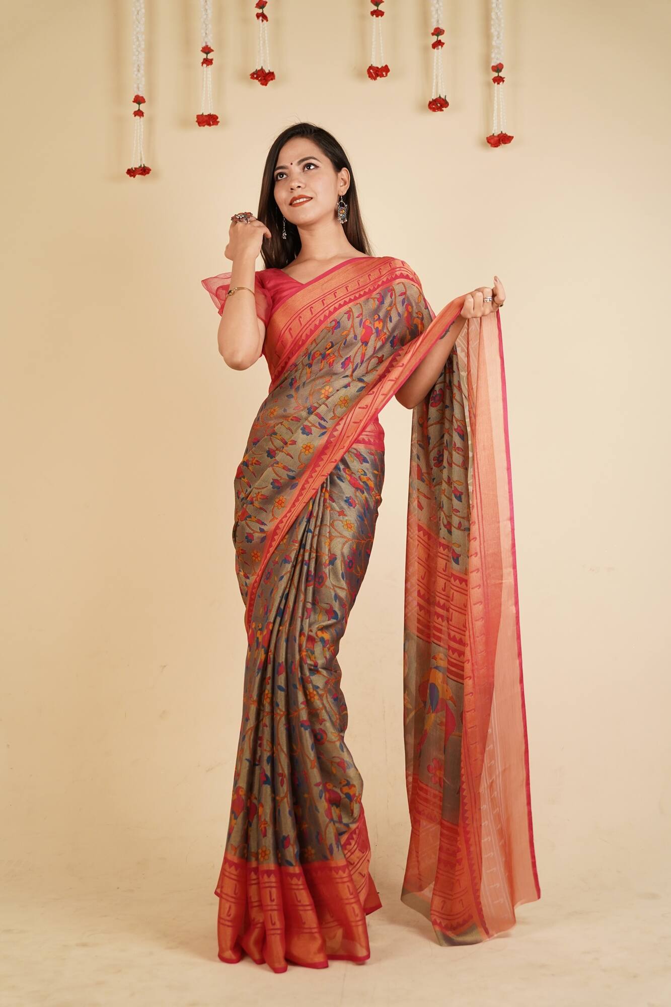 Ready To Wear Chiffons Brasso Printed Wrap in 1 minute saree With Readymade Blouse - Isadora Life Online Shopping Store