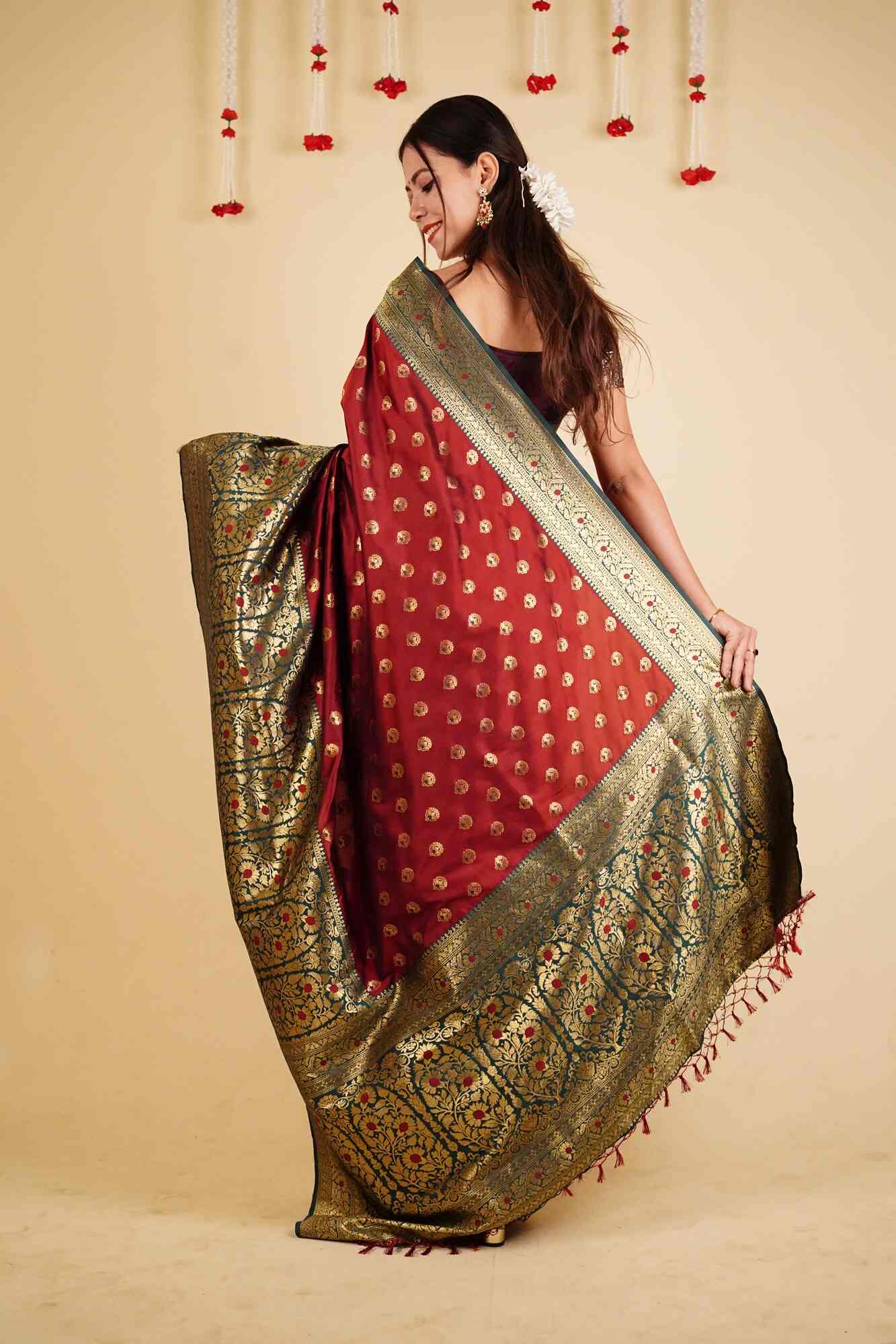 Ready To Wear Festive Banarasi Meenakari  Wrap in 1 minute saree With Readymade Blouse - Isadora Life Online Shopping Store