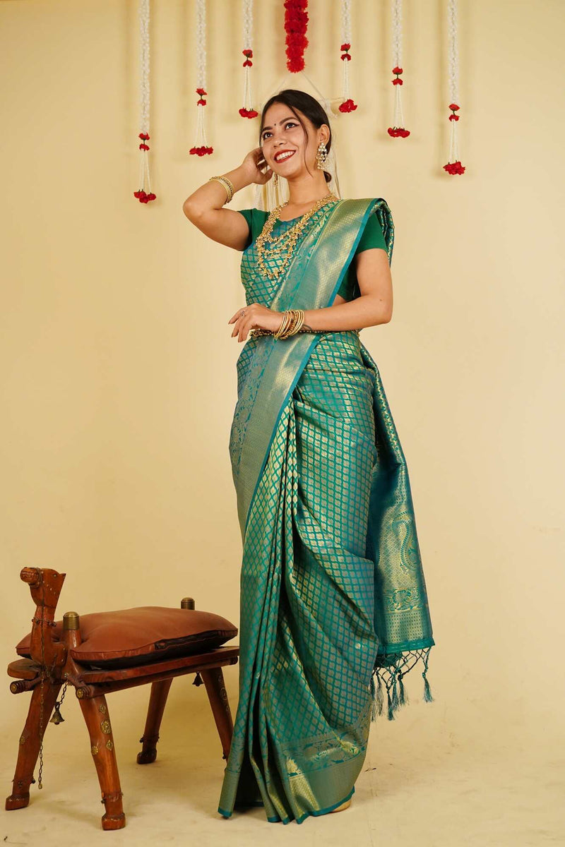 Ready To Wear Dhoop Chaanv Zari Woven Kanchipuram Motif Wrap in 1 minute saree With Readymade Blouse - Isadora Life Online Shopping Store