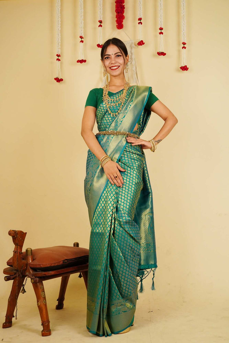 Ready To Wear Dhoop Chaanv Zari Woven Kanchipuram Motif Wrap in 1 minute saree With Readymade Blouse - Isadora Life Online Shopping Store