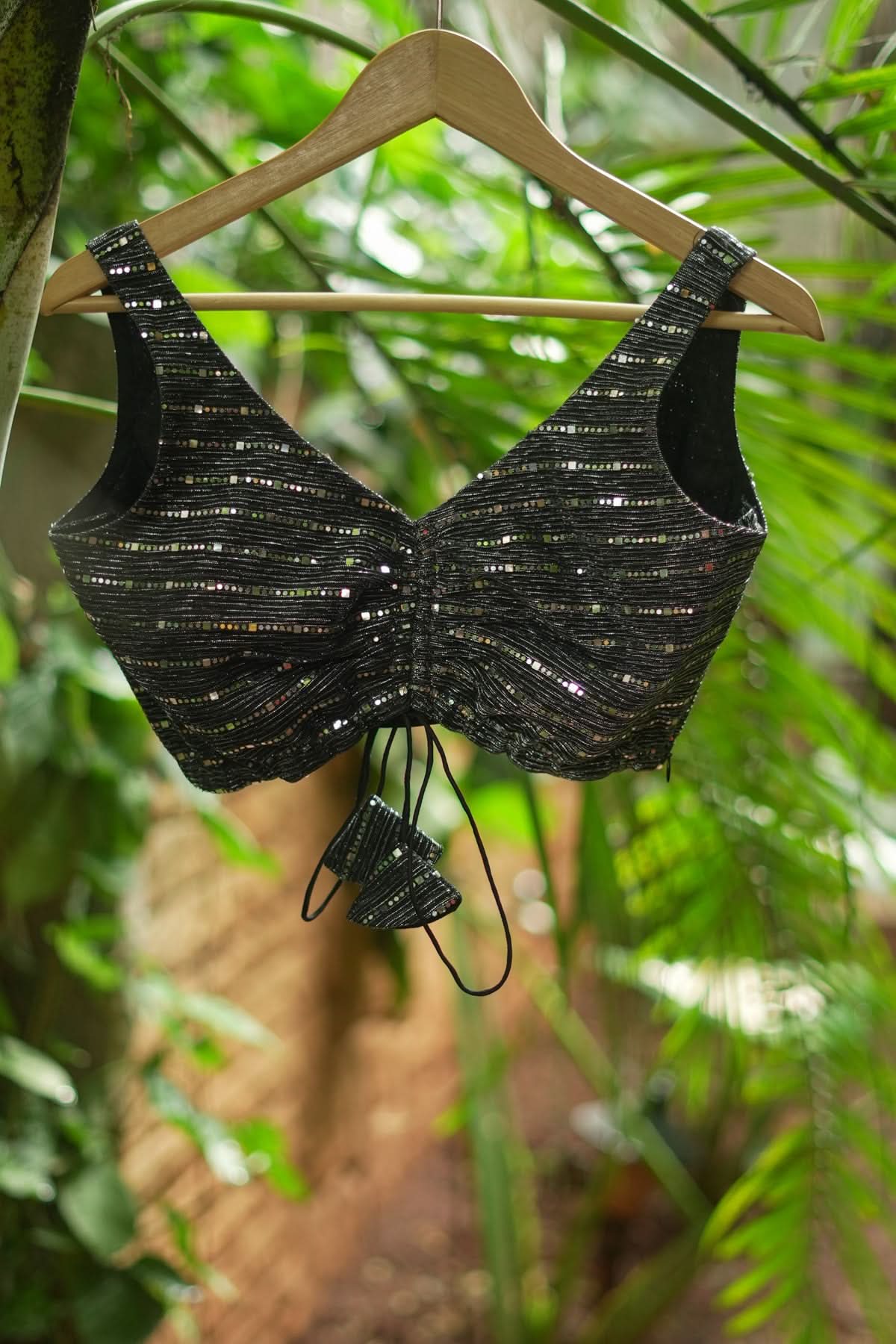 Black Sequin Shimmer Blouse in Black and Silver! | Shobitam