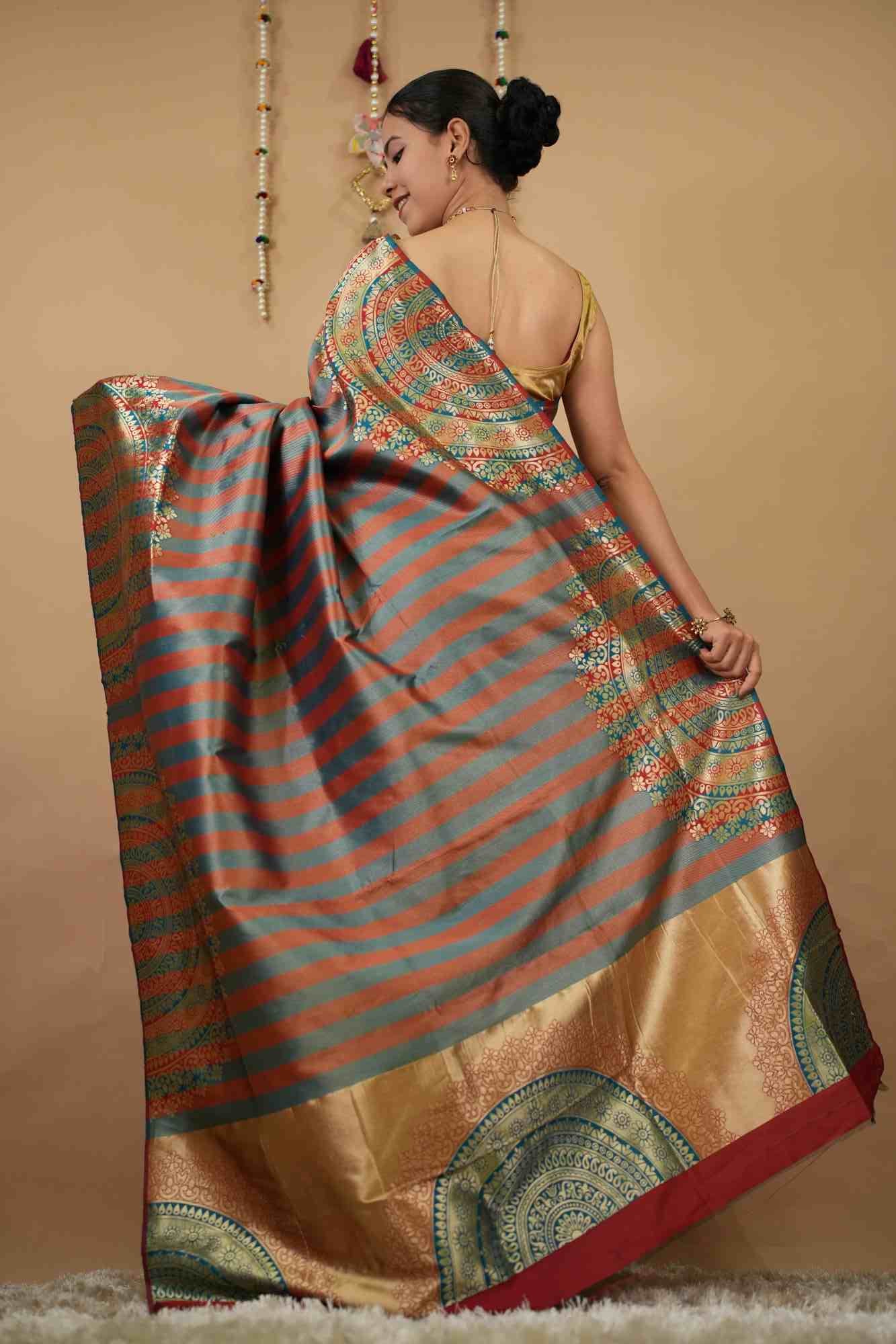 Rich Festive Multicolor Mandla Art Woven At Border Wrap in 1 minute saree