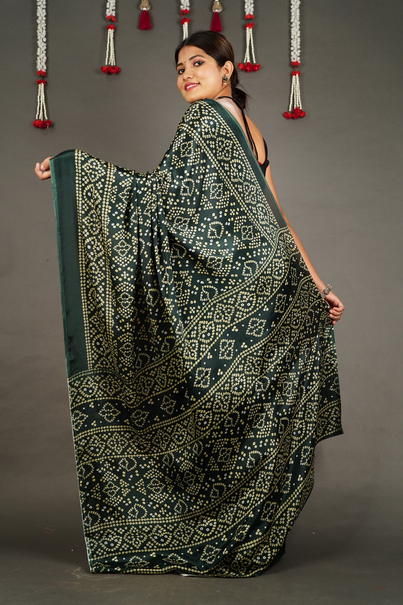 Ready To Wear Sacramento Green Bandhani Wrap in 1 minute saree With Readymade Blouse - Isadora Life Online Shopping Store