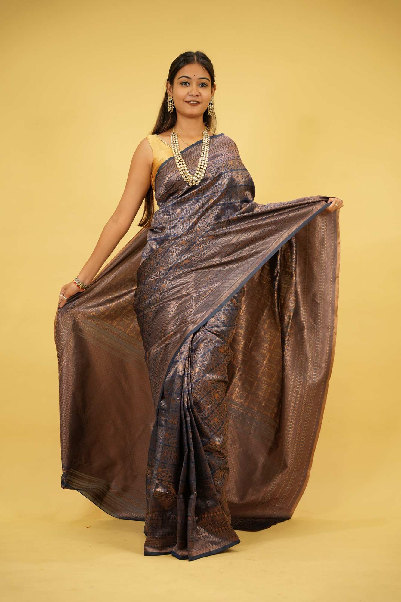 Soft Lichi Silk with Woven Zari Design  Ready To Wear Saree