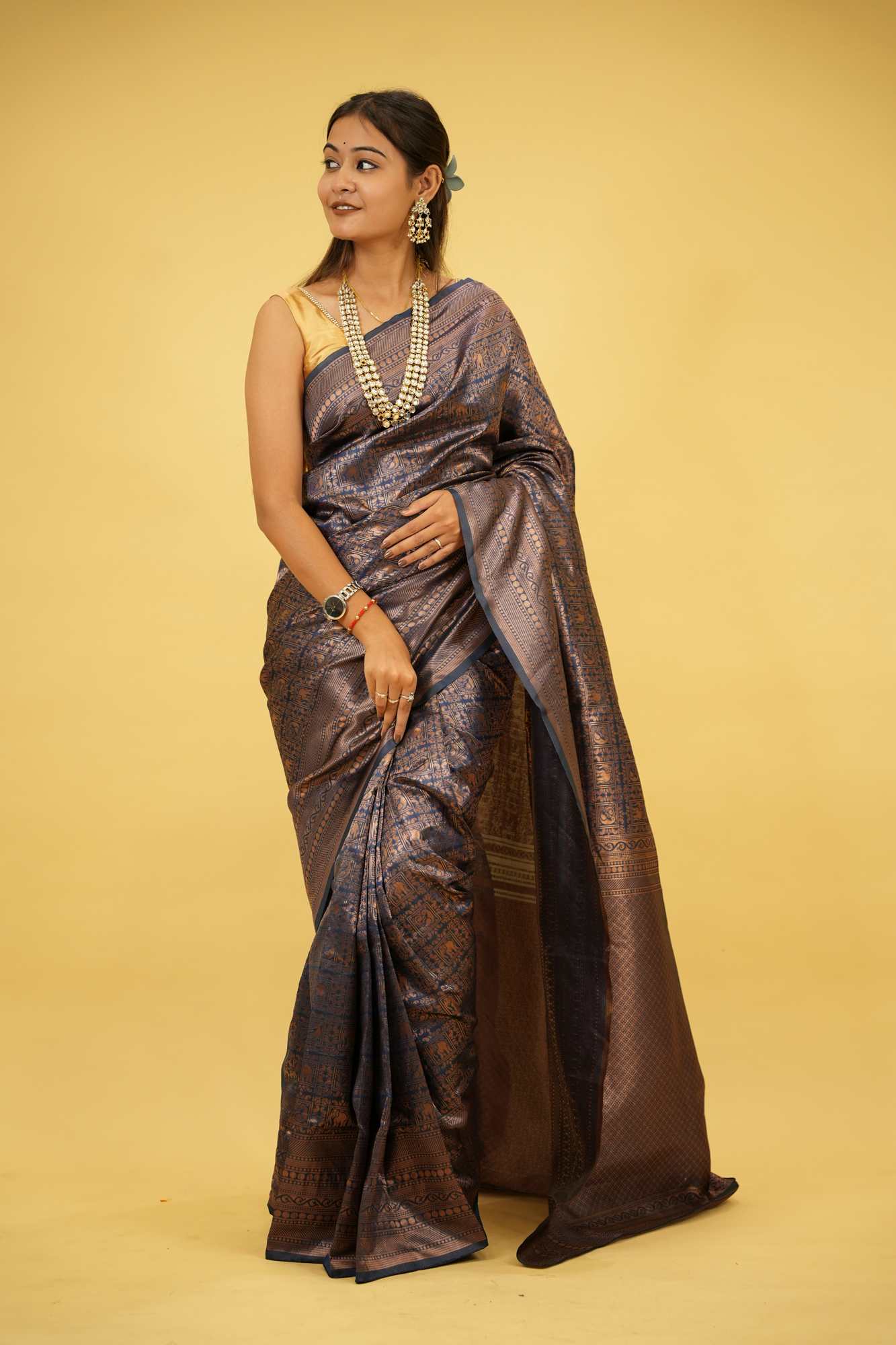 Soft Lichi Silk with Woven Zari Design  Ready To Wear Saree