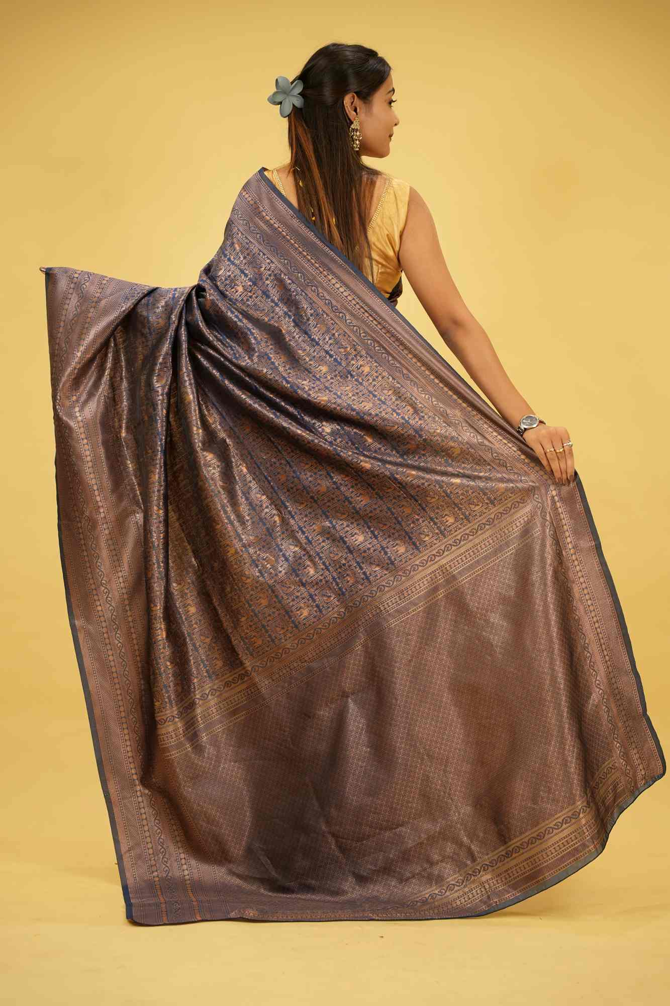 Soft Lichi Silk with Woven Zari Design  Ready To Wear Saree