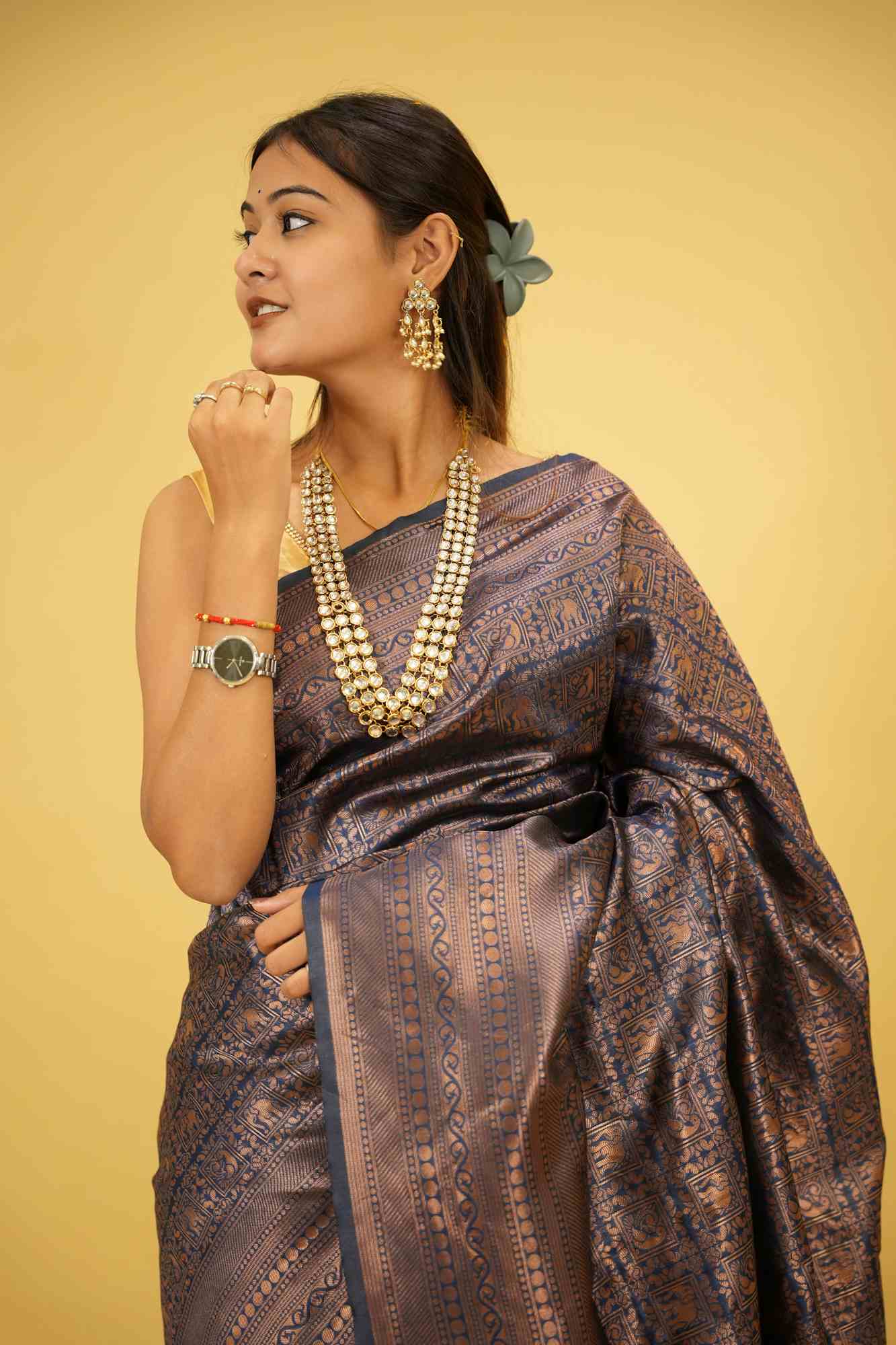 Soft Lichi Silk with Woven Zari Design  Ready To Wear Saree