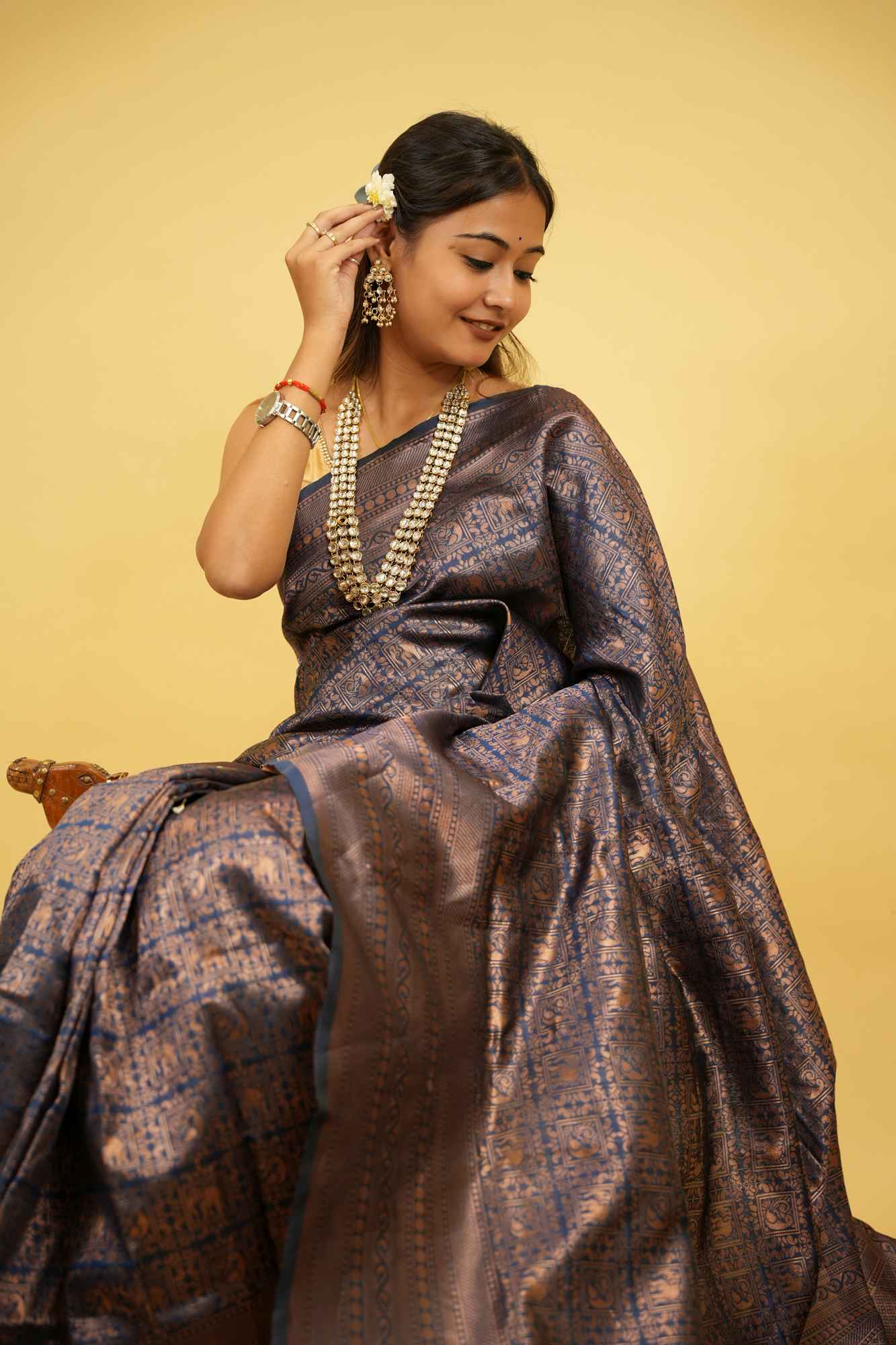 Soft Lichi Silk with Woven Zari Design  Ready To Wear Saree