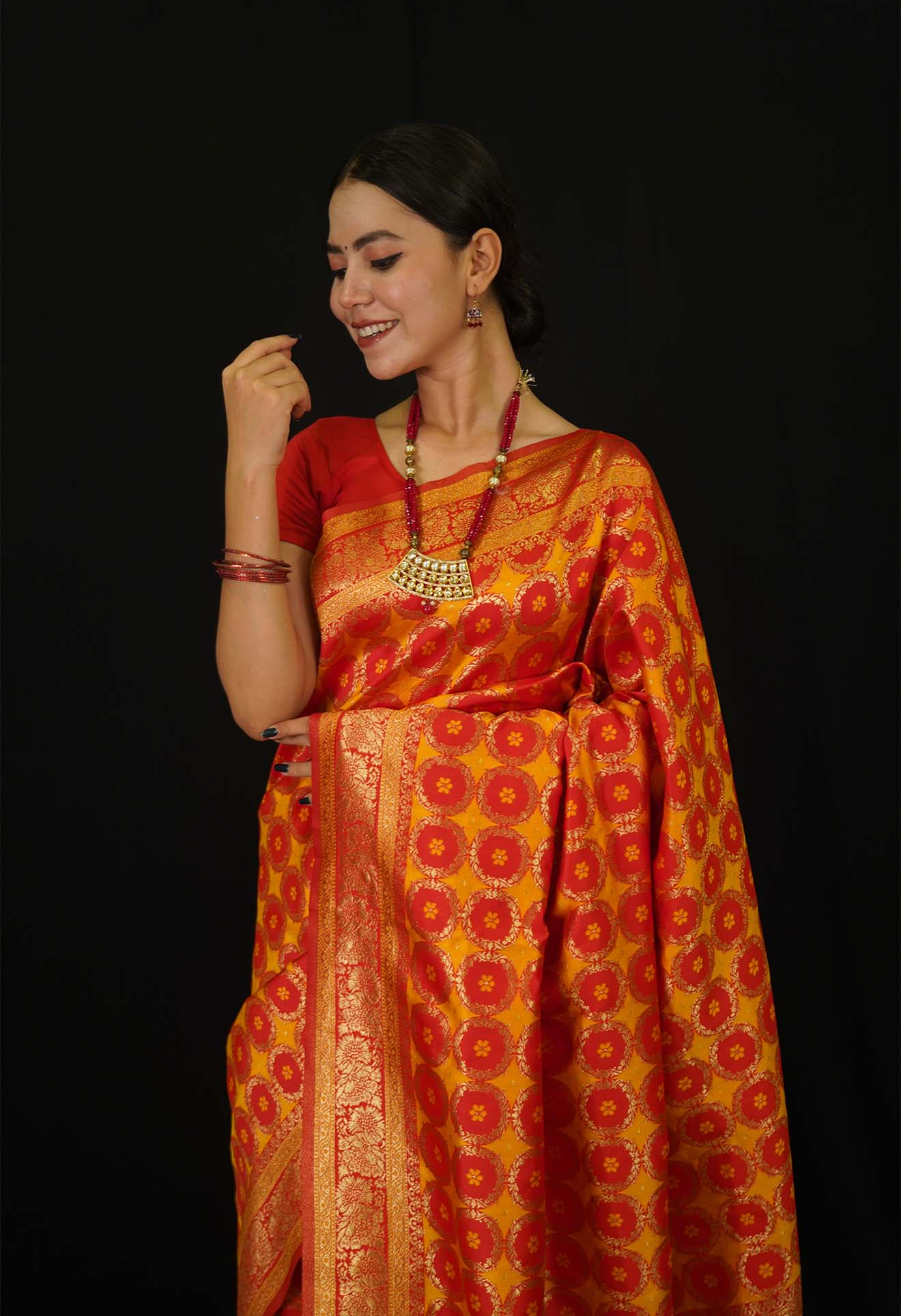Beautiful Paithani Traditional Style With Over All Zari Woven Ready To Wear Saree