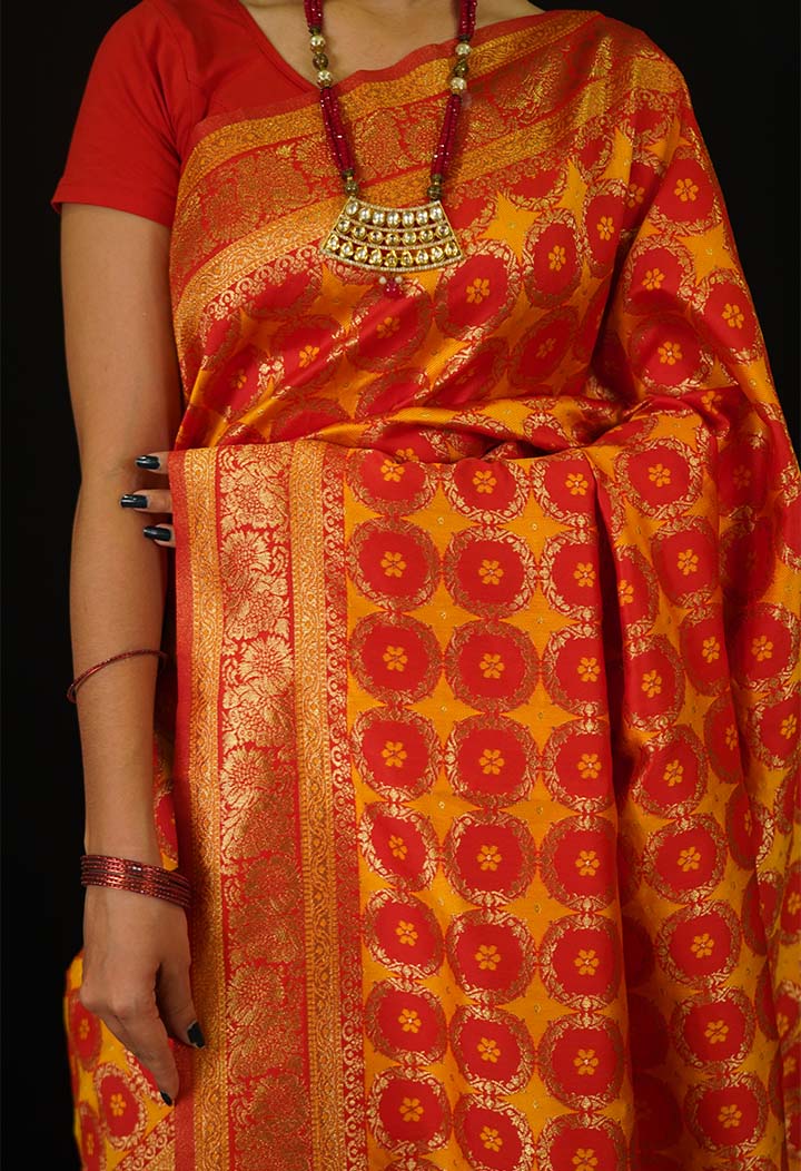 Beautiful Paithani Traditional Style With Over All Zari Woven Ready To Wear Saree