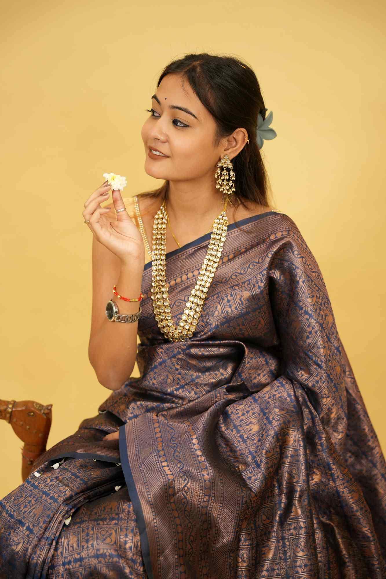 Soft Lichi Silk with Woven Zari Design  Ready To Wear Saree