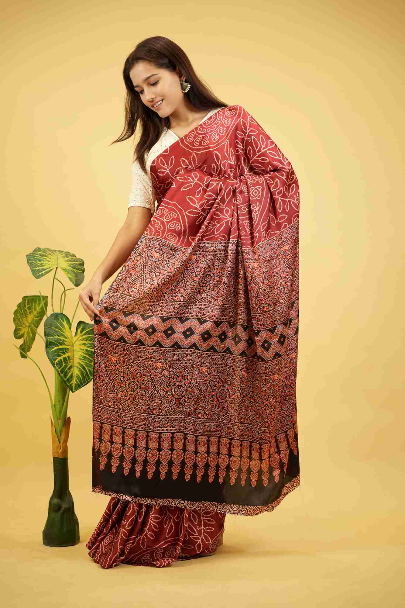 Soft Gajji Crepe with Ajrakh Detailing Ready To Wear Saree