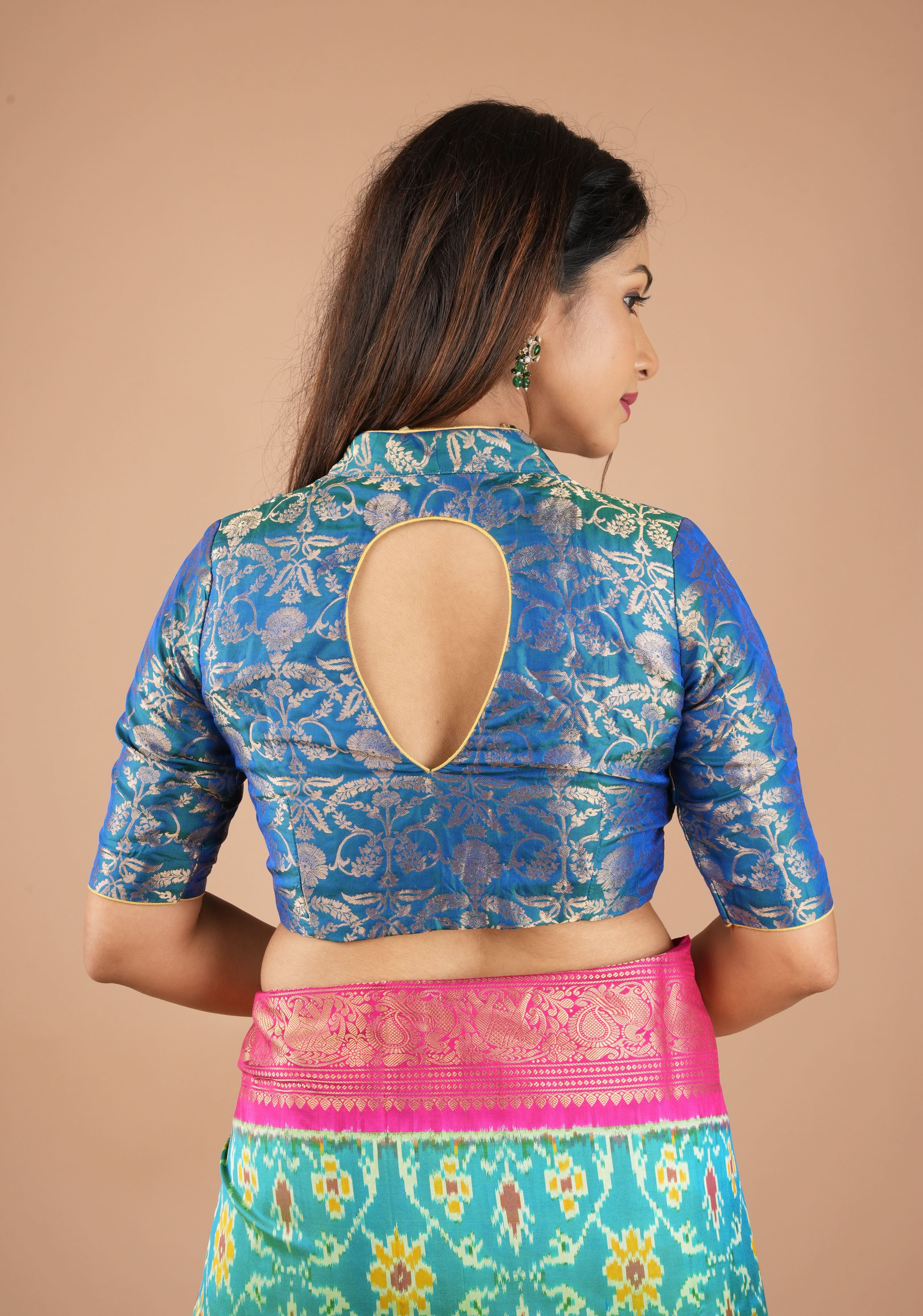 Peacock Blue Green Banarasi Pure Silk Brocade Blouse,customizable, made-to-order | Shobitam