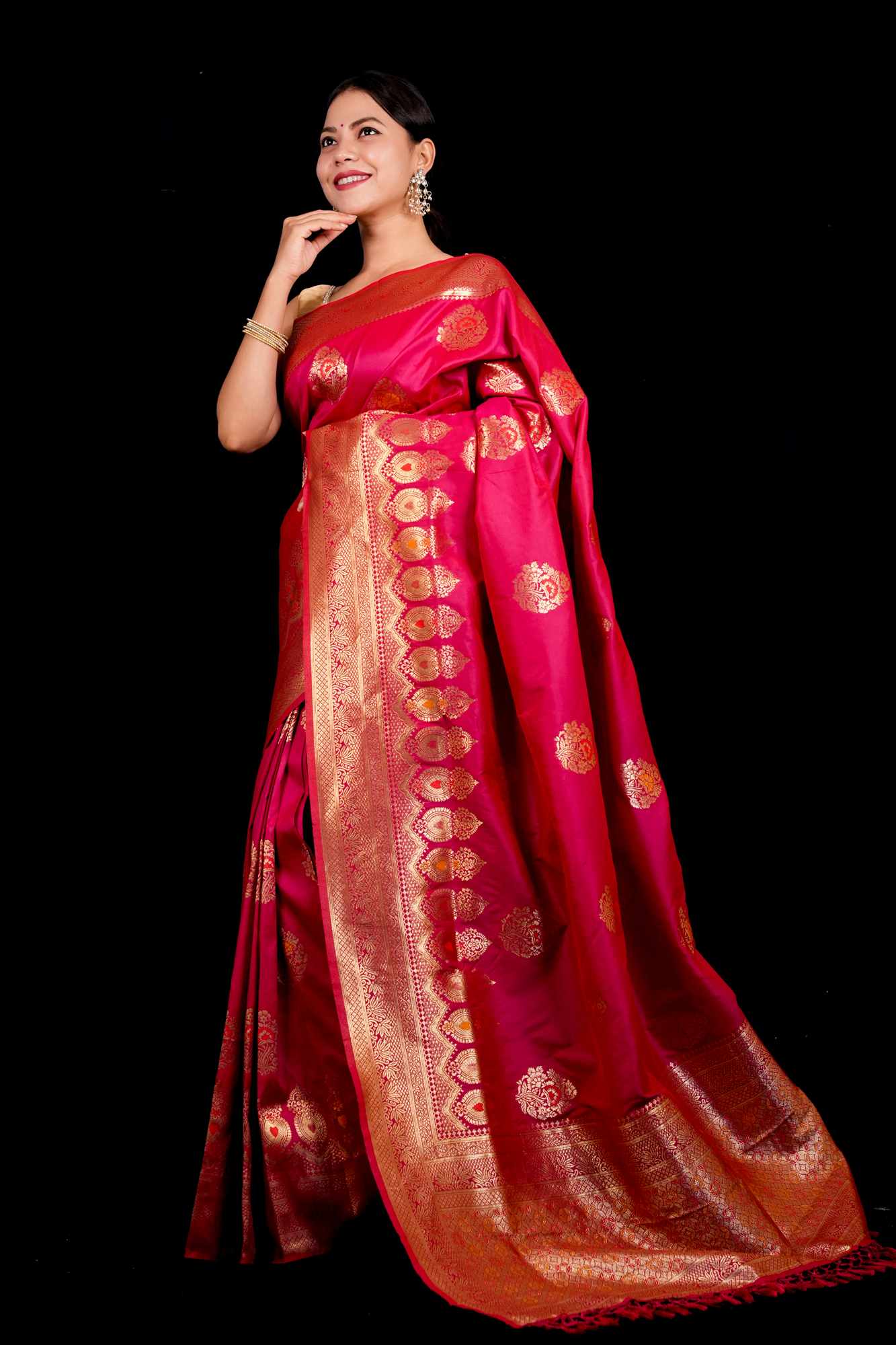 Dupion Warm Silk Pink Banarasi with Gold Zari & Kadwa Weave Ready To wear Saree