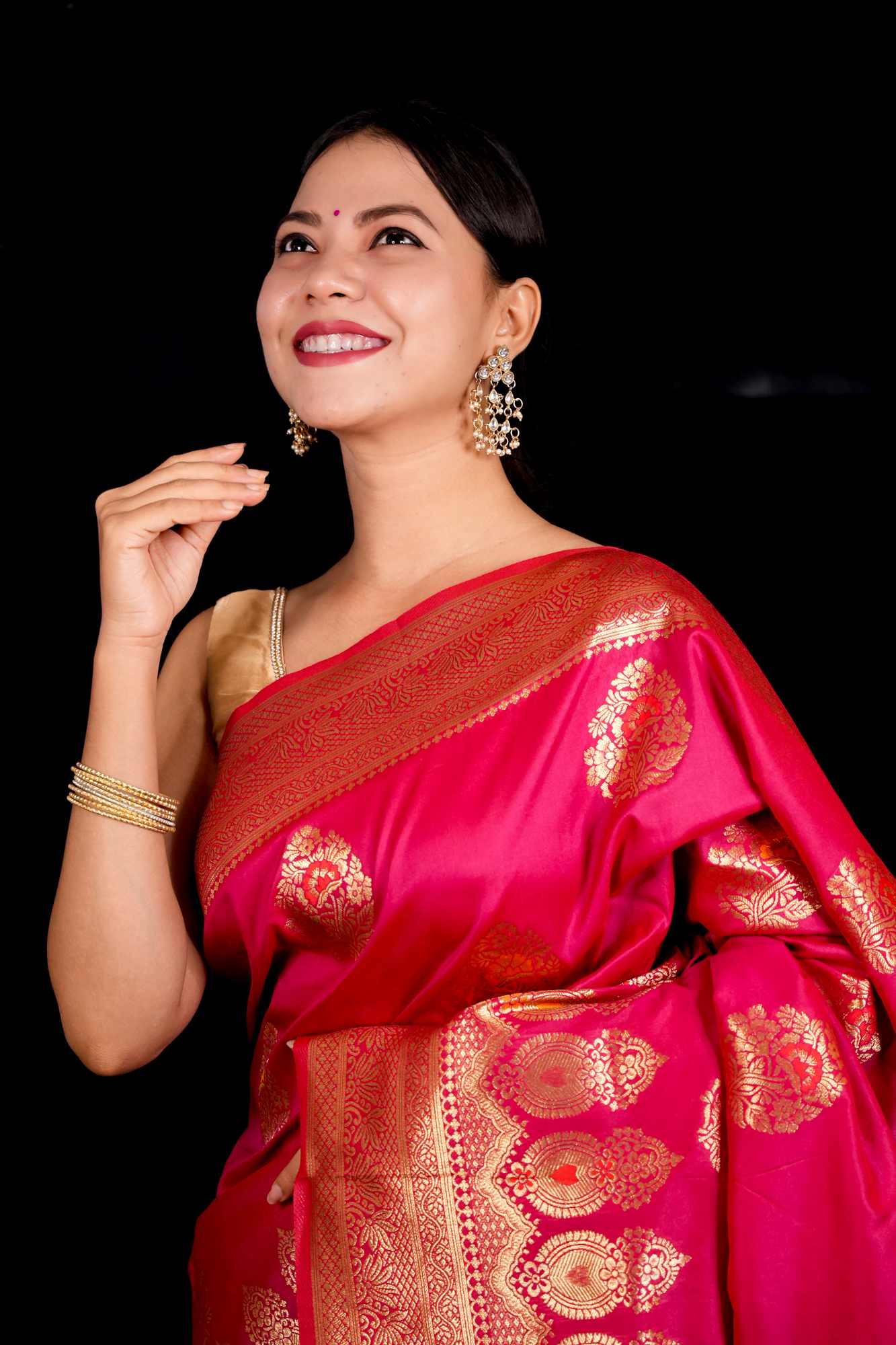 Dupion Warm Silk Pink Banarasi with Gold Zari & Kadwa Weave Ready To wear Saree