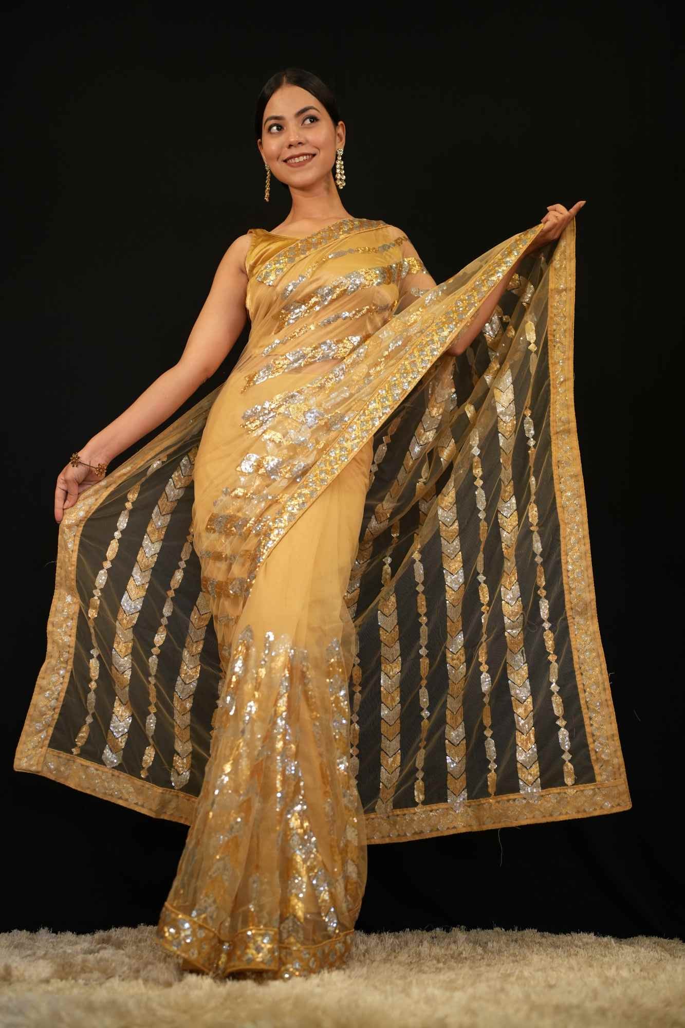 Party Wear Embellished With Sequin Border Wrap In One Minute Saree