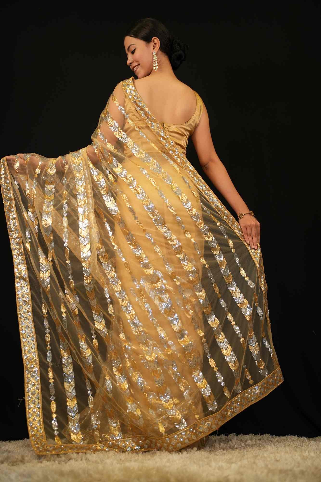 Party Wear Embellished With Sequin Border Wrap In One Minute Saree