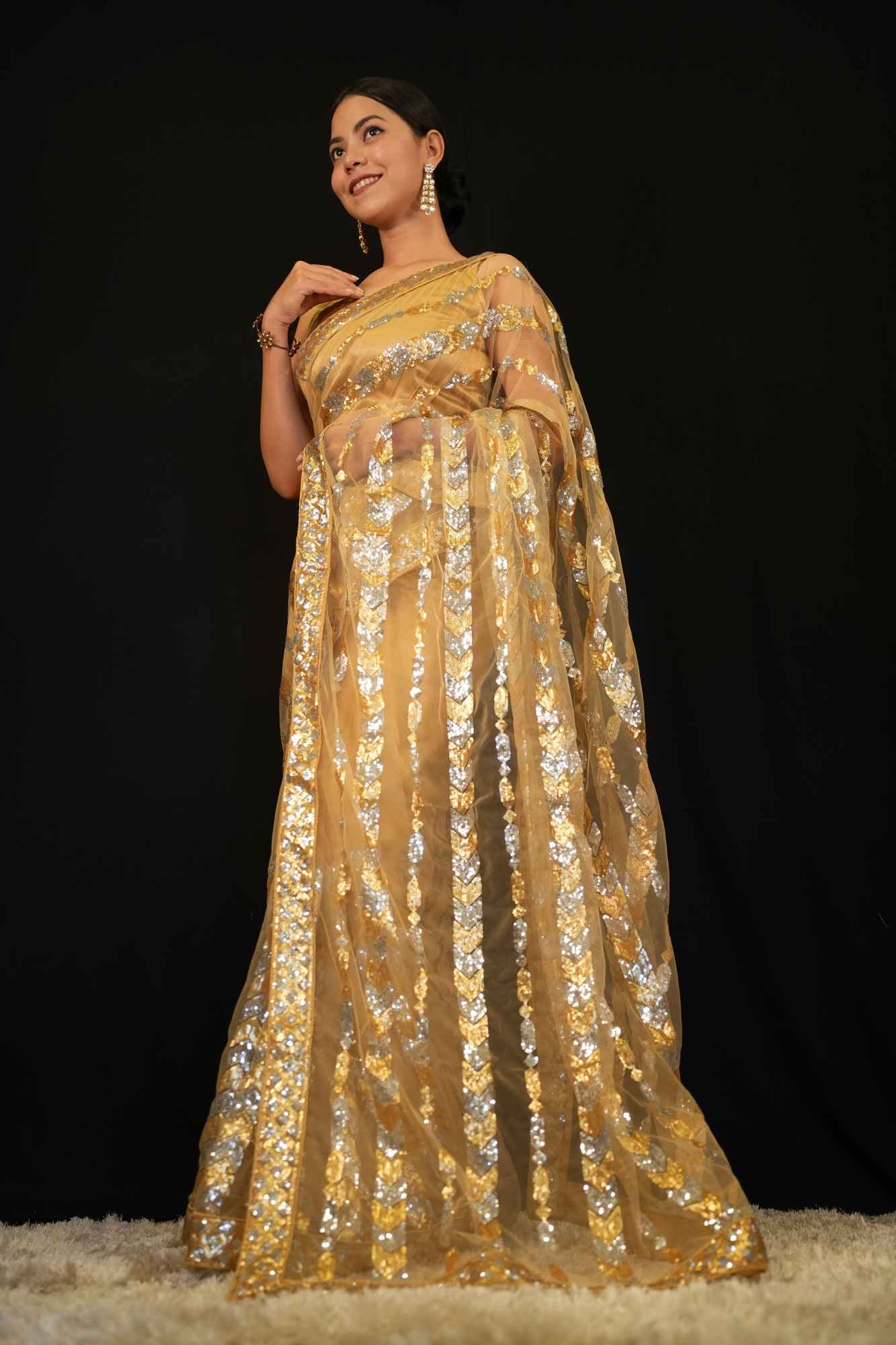 Party Wear Embellished With Sequin Border Wrap In One Minute Saree