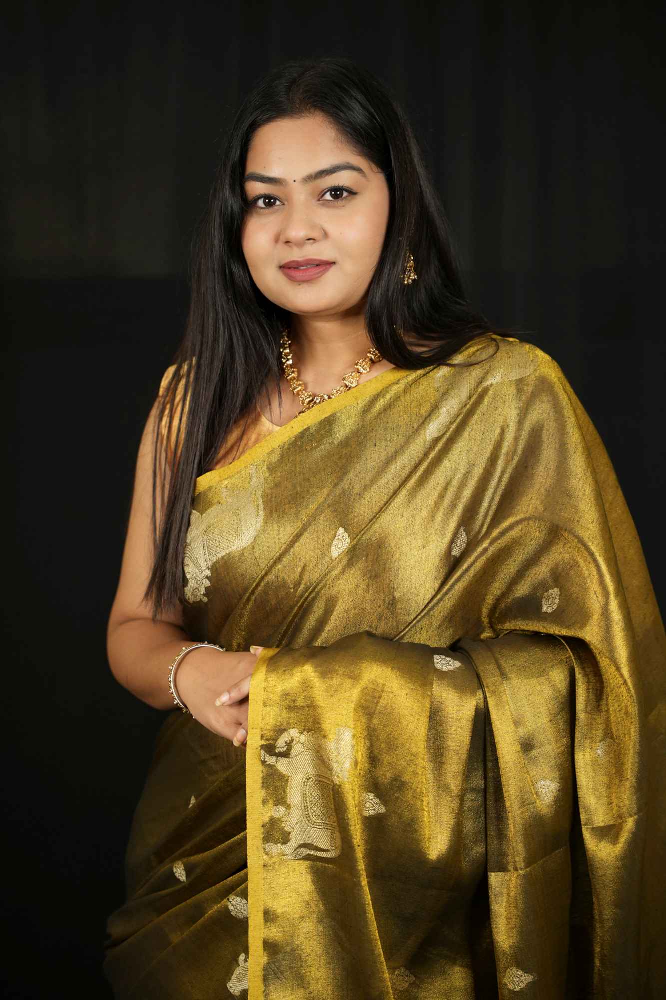 Green Zari Tissue with Intricate Nandi Motifs Ready To Wear Saree