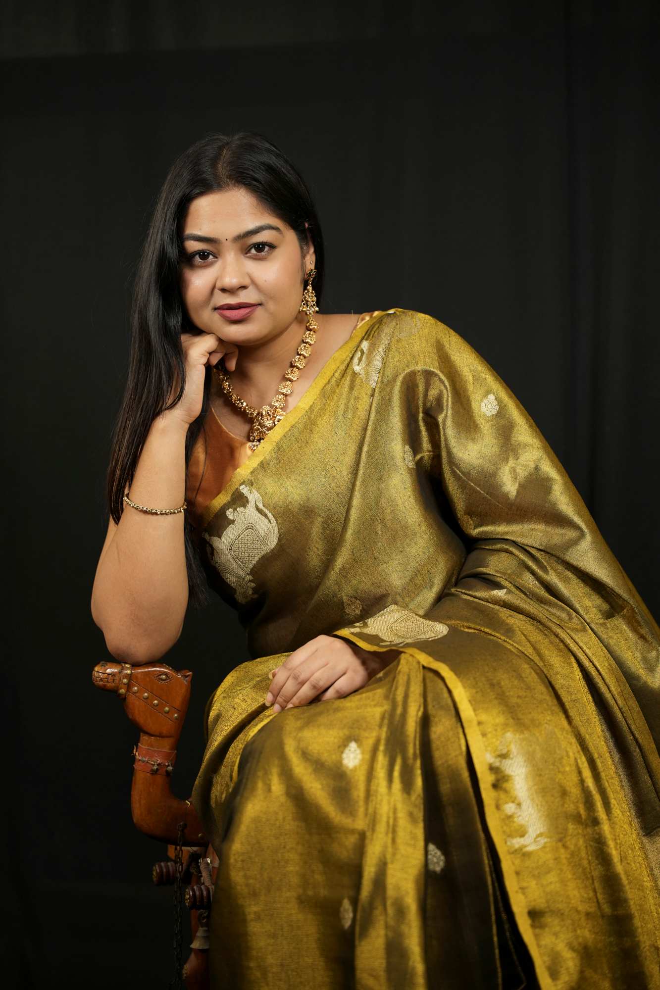 Green Zari Tissue with Intricate Nandi Motifs Ready To Wear Saree