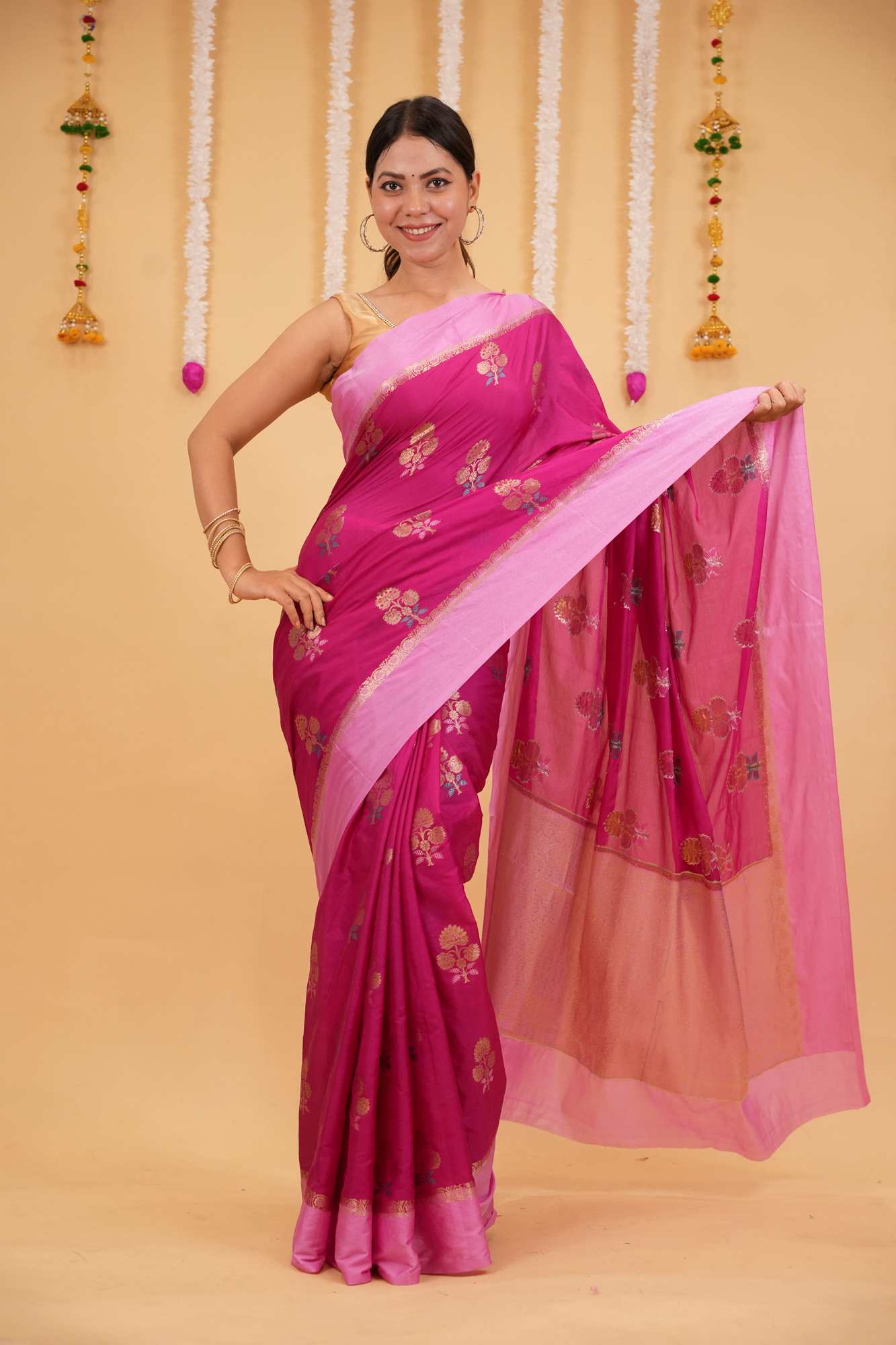 Soft Warm Silk with Meena Zari Motif Weave and Rich Border Ready To Wear Saree