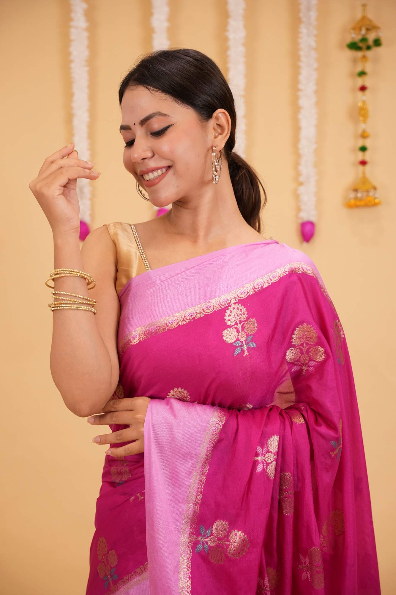 Soft Warm Silk with Meena Zari Motif Weave and Rich Border Ready To Wear Saree