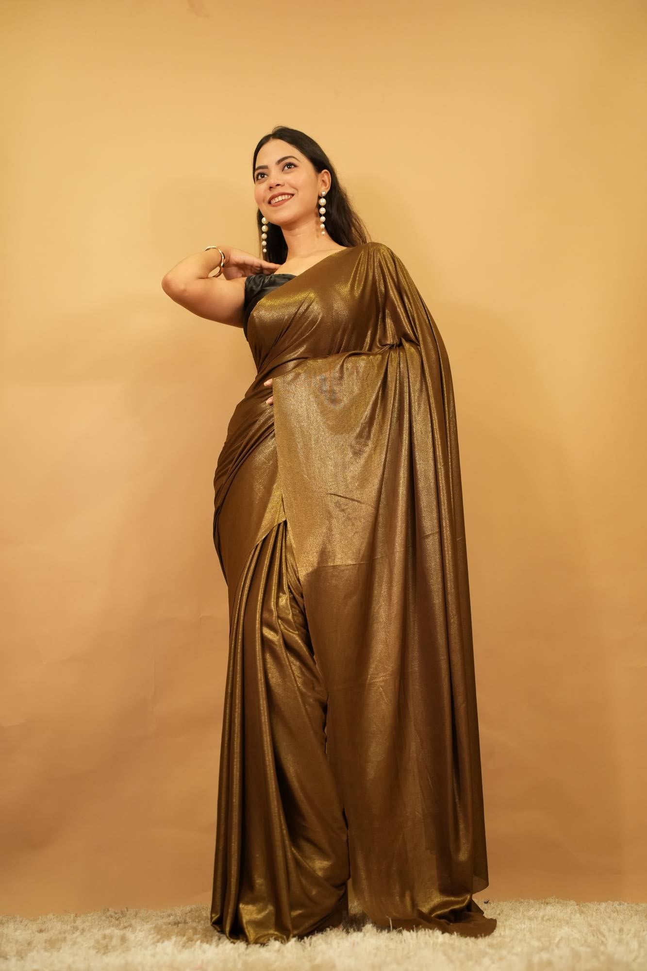 Super Soft & Silky Lycra  Party Wear With Golden Stylish Belt Predraped ready to wear saree