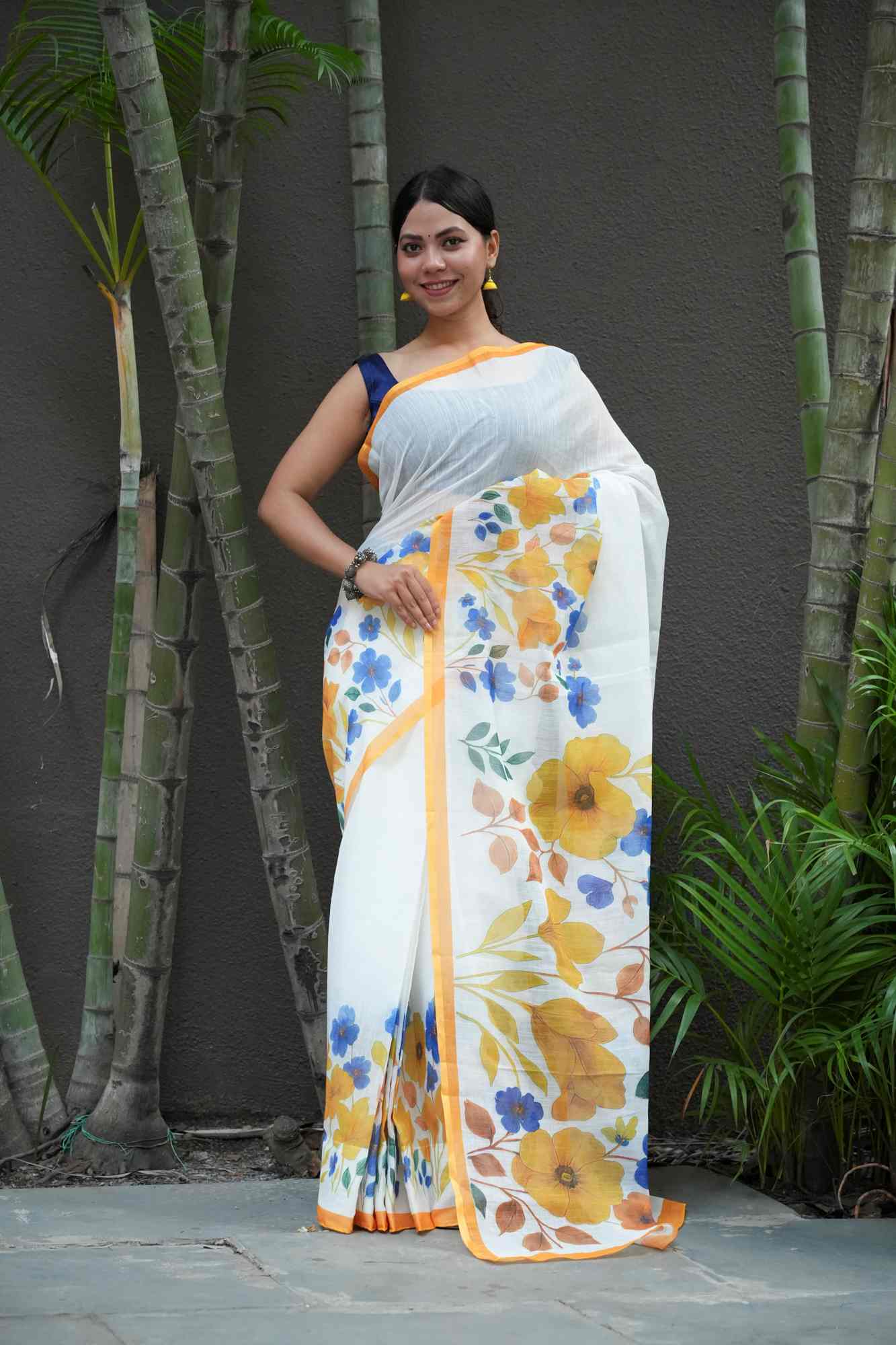 Linen with Vibrant Floral Digital Print Ready To Wear Saree