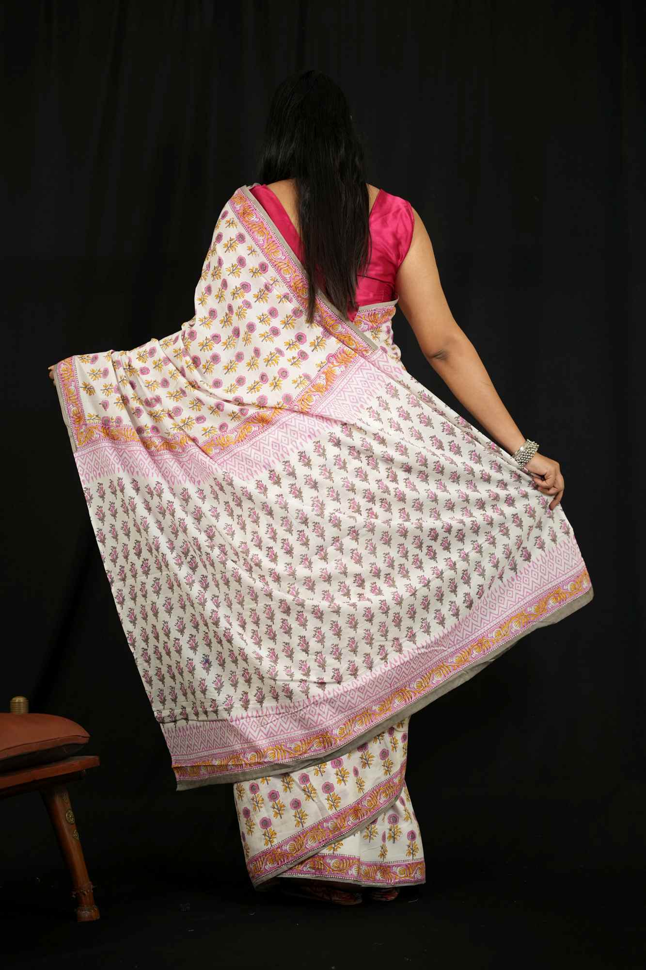 Royal baby pink delicate jaipuri sanganeri mulmul ready made saree