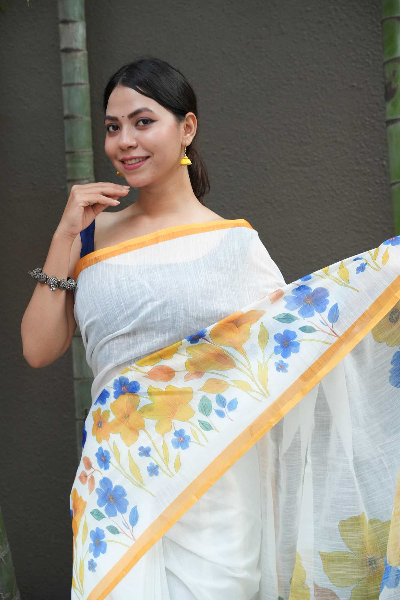 Linen with Vibrant Floral Digital Print Ready To Wear Saree