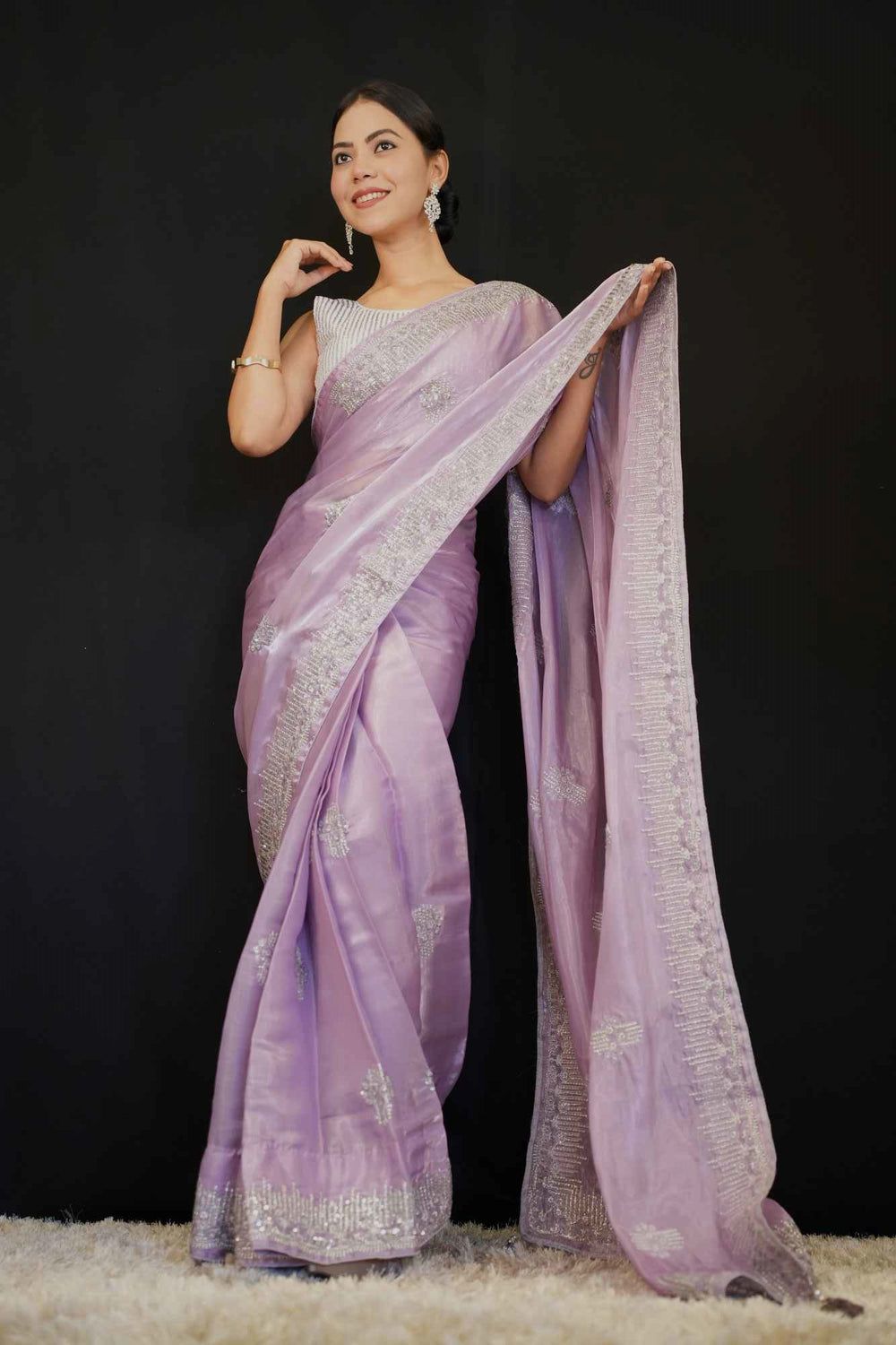 Lavender - Pure Silk Saree with Silver Zari main image 1