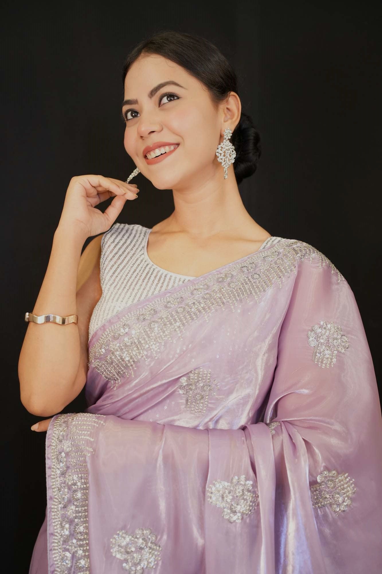 Lavender Traditional Sequin & Zari Embroidered With Pure Crystal Silk Jimmy Choo Wrap in 1 minute saree