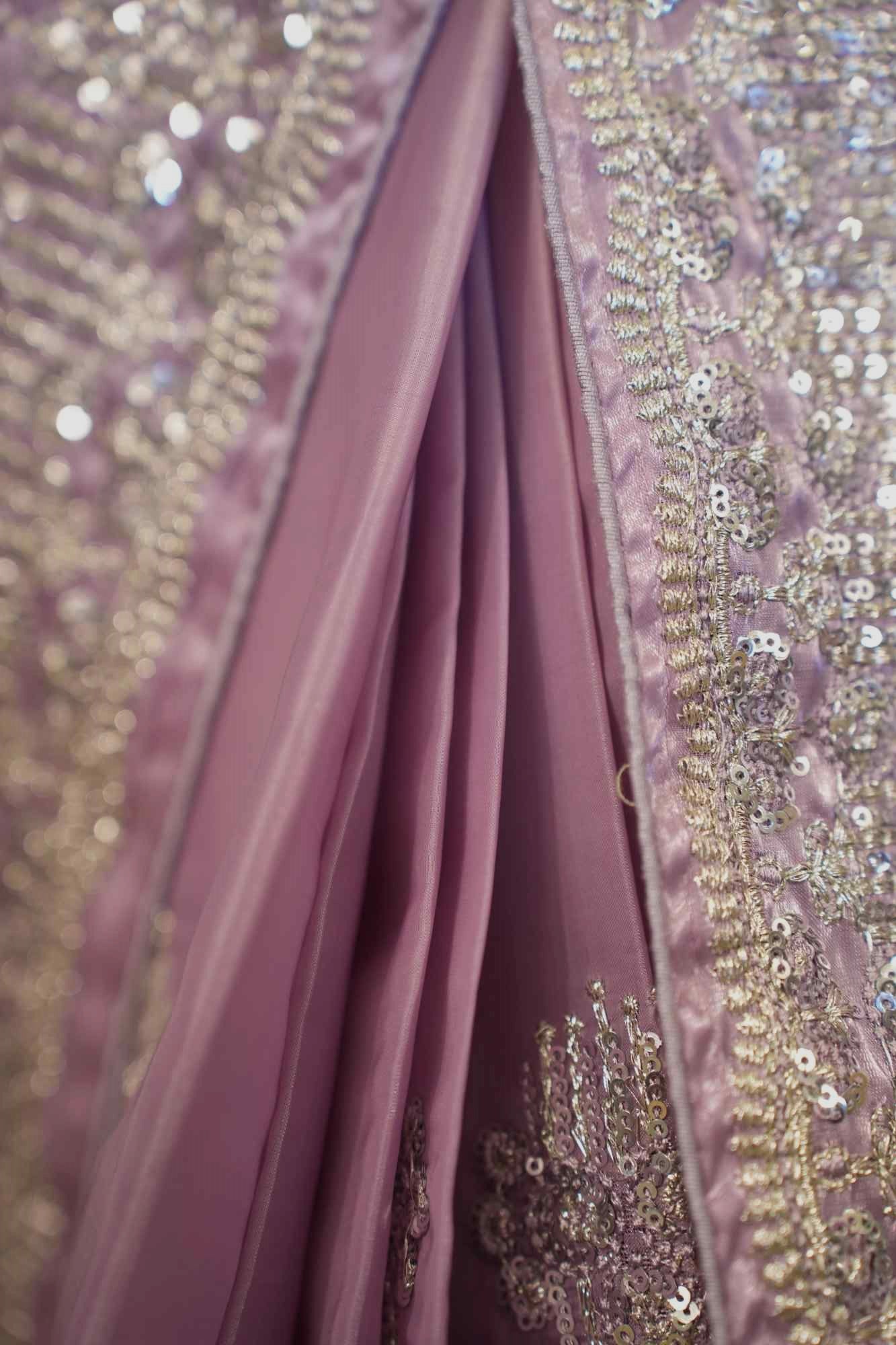 Lavender Traditional Sequin & Zari Embroidered With Pure Crystal Silk Jimmy Choo Wrap in 1 minute saree