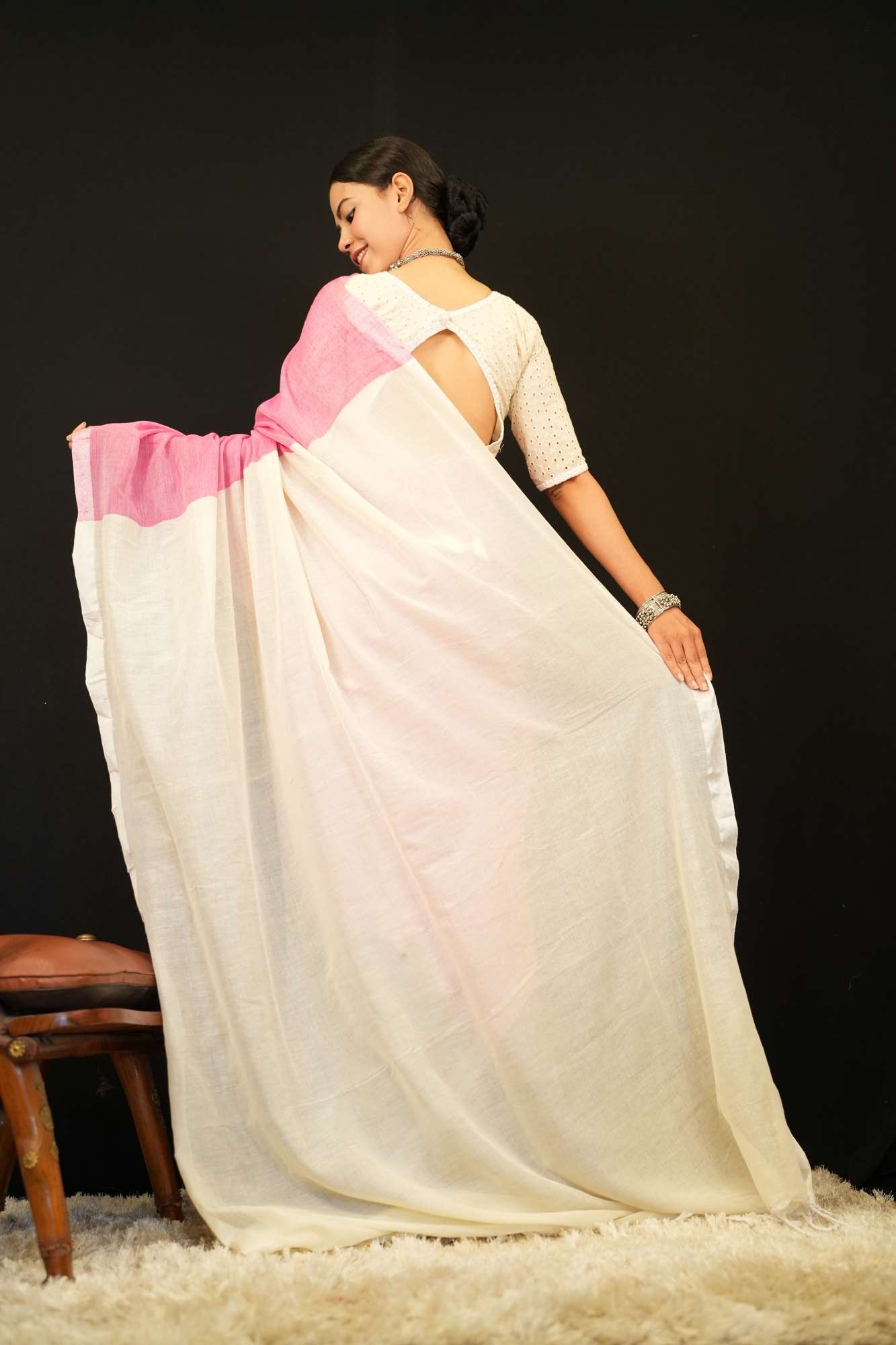 Classy Colorblocked  Khadi Cotton with Solid Bordered  Wrap in 1 minute Saree