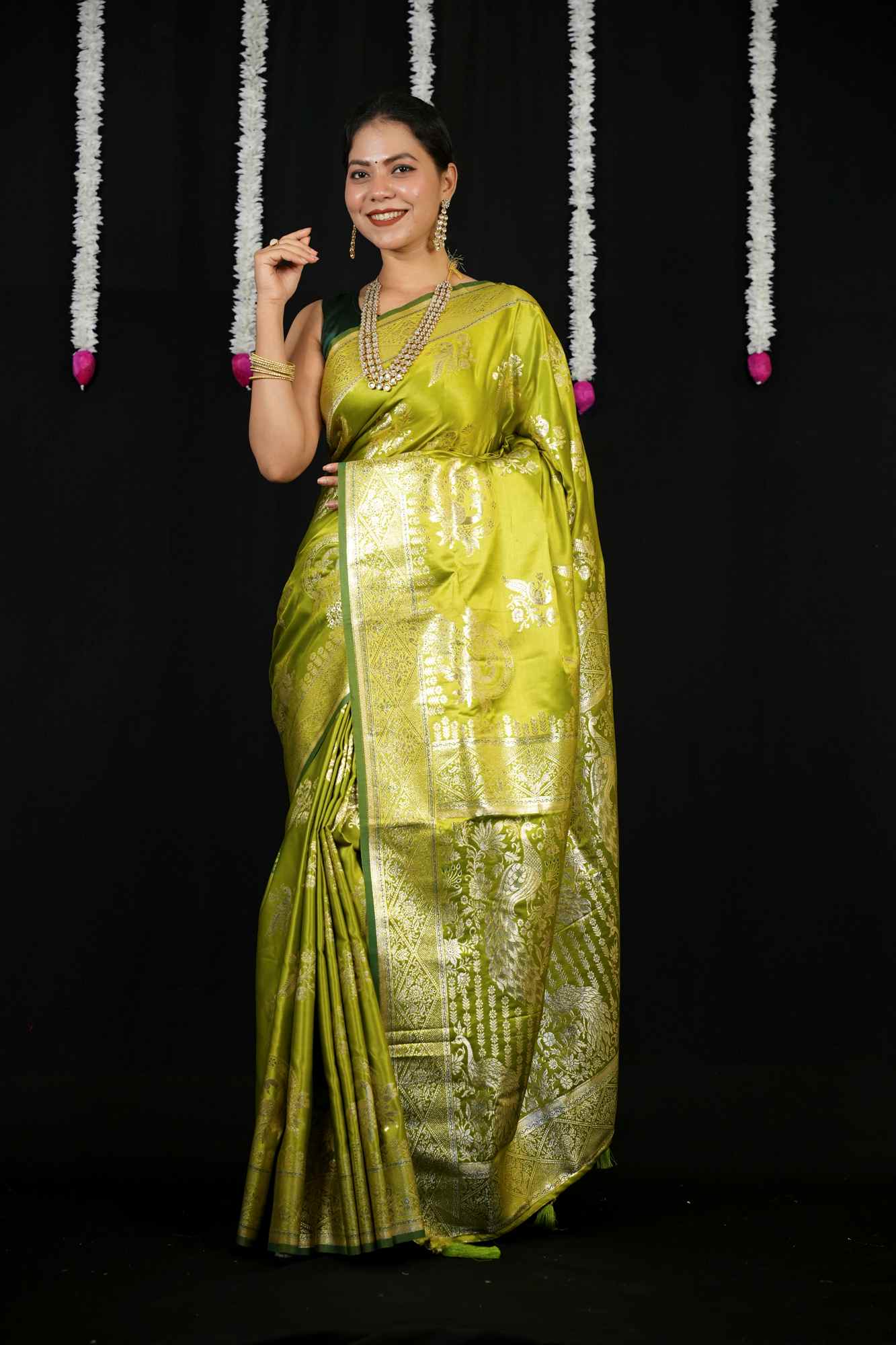 Jaal Pakshi Weave Banarasi prestitched saree