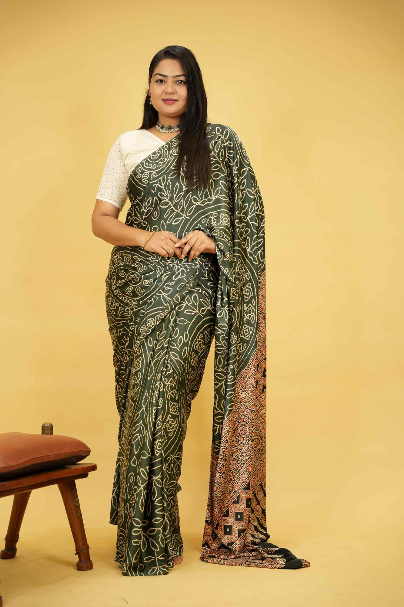 Soft Gajji with Intricate Patterns Ajrakh Detailing Ready To Wear Saree