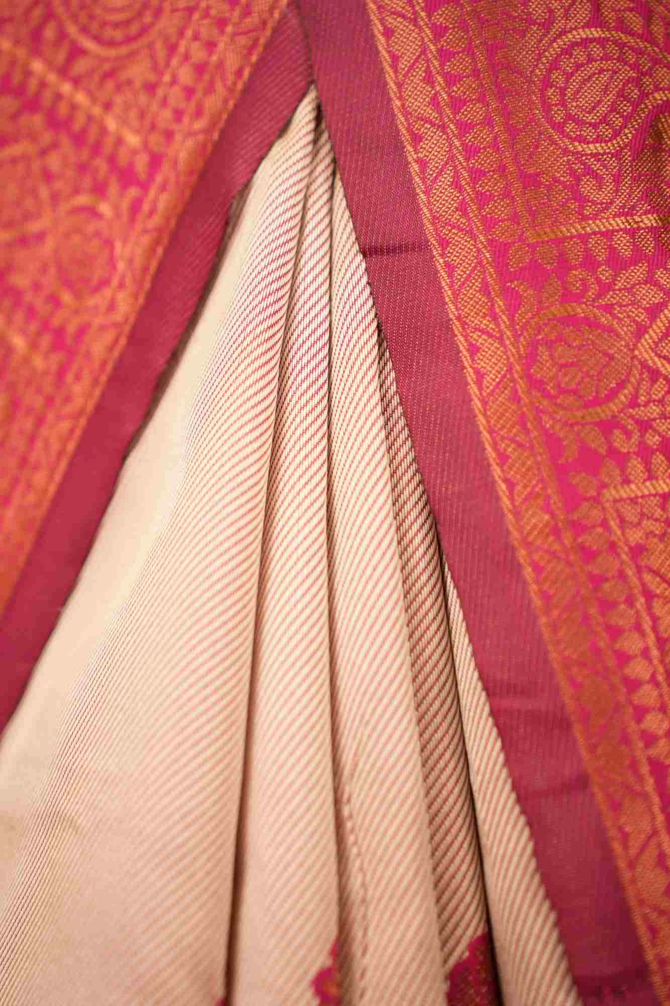 Kanchipuram  With Motif Woven Jacquard Weave Bordered Wrap In One Minute Saree