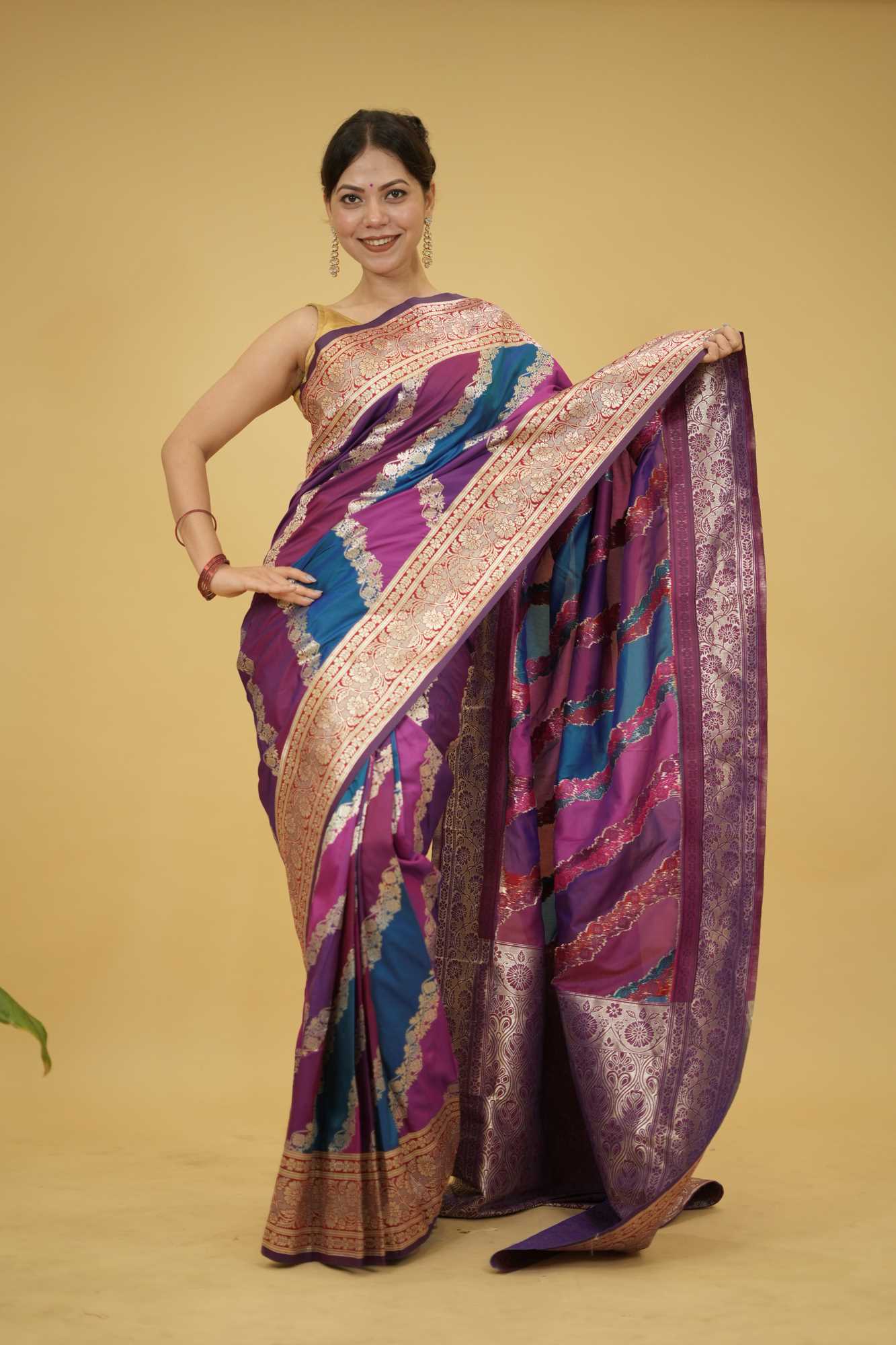 Multicolour Woven Banarasi Silk Handloom in Kadwa Weaving with Rich Pallu Ready To Wear Saree