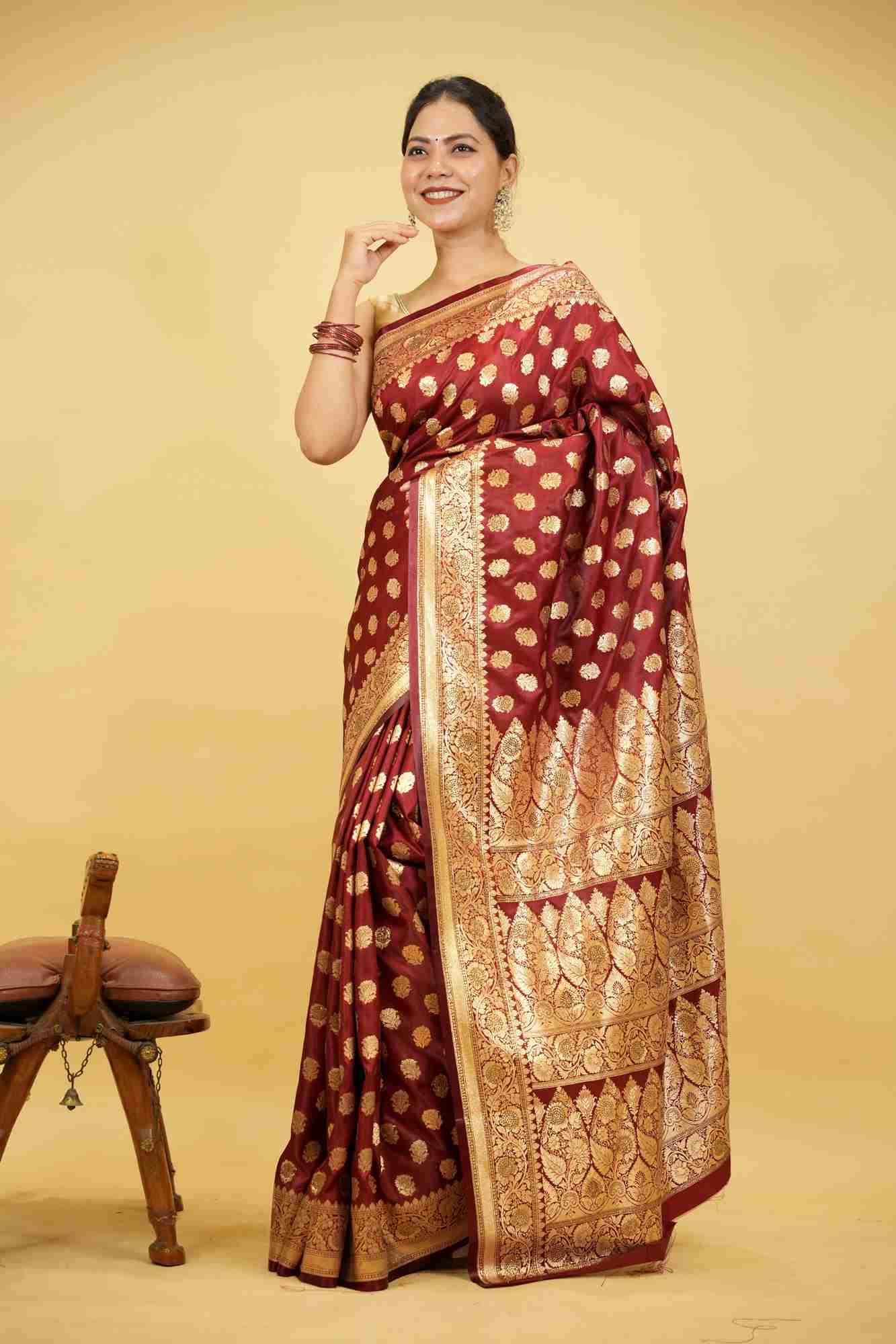 Banarasi with Intricate Zari Weaving and Floral Butta  Ready To Wear saree