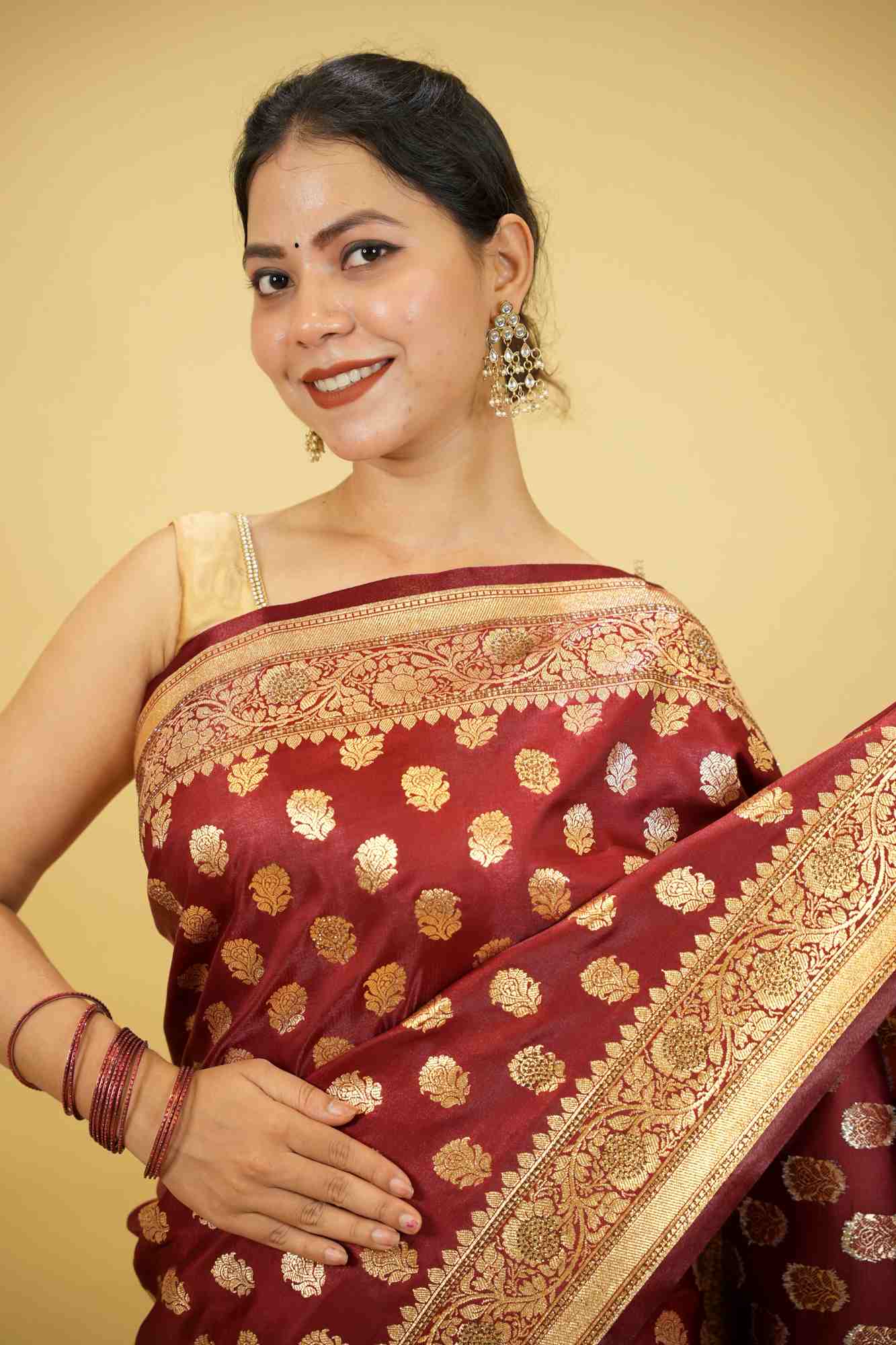 Banarasi with Intricate Zari Weaving and Floral Butta  Ready To Wear saree