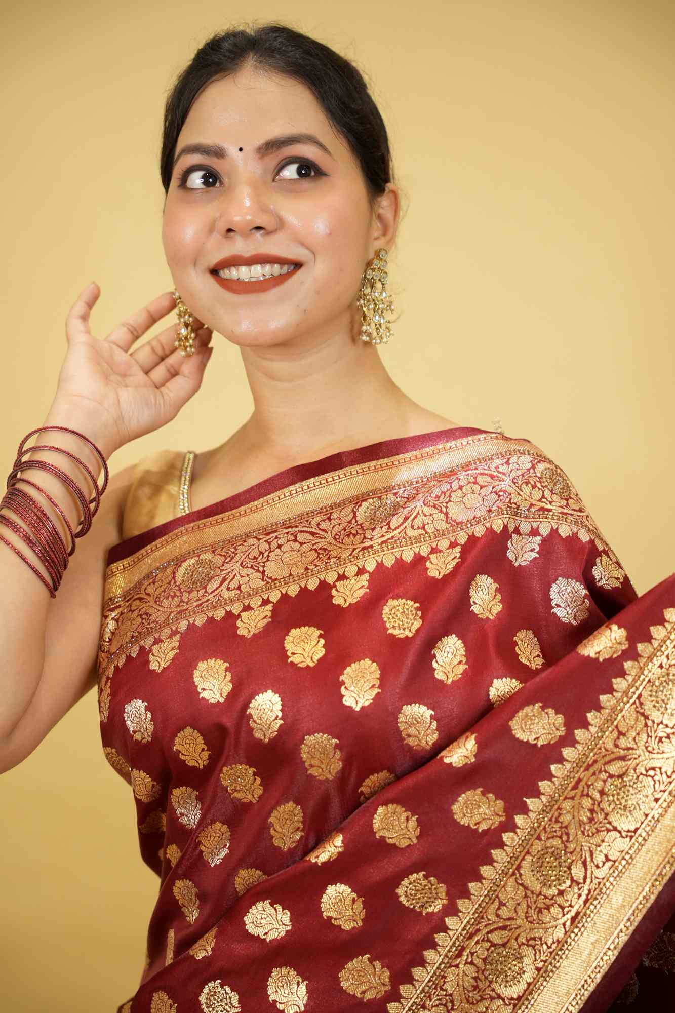 Banarasi with Intricate Zari Weaving and Floral Butta  Ready To Wear saree
