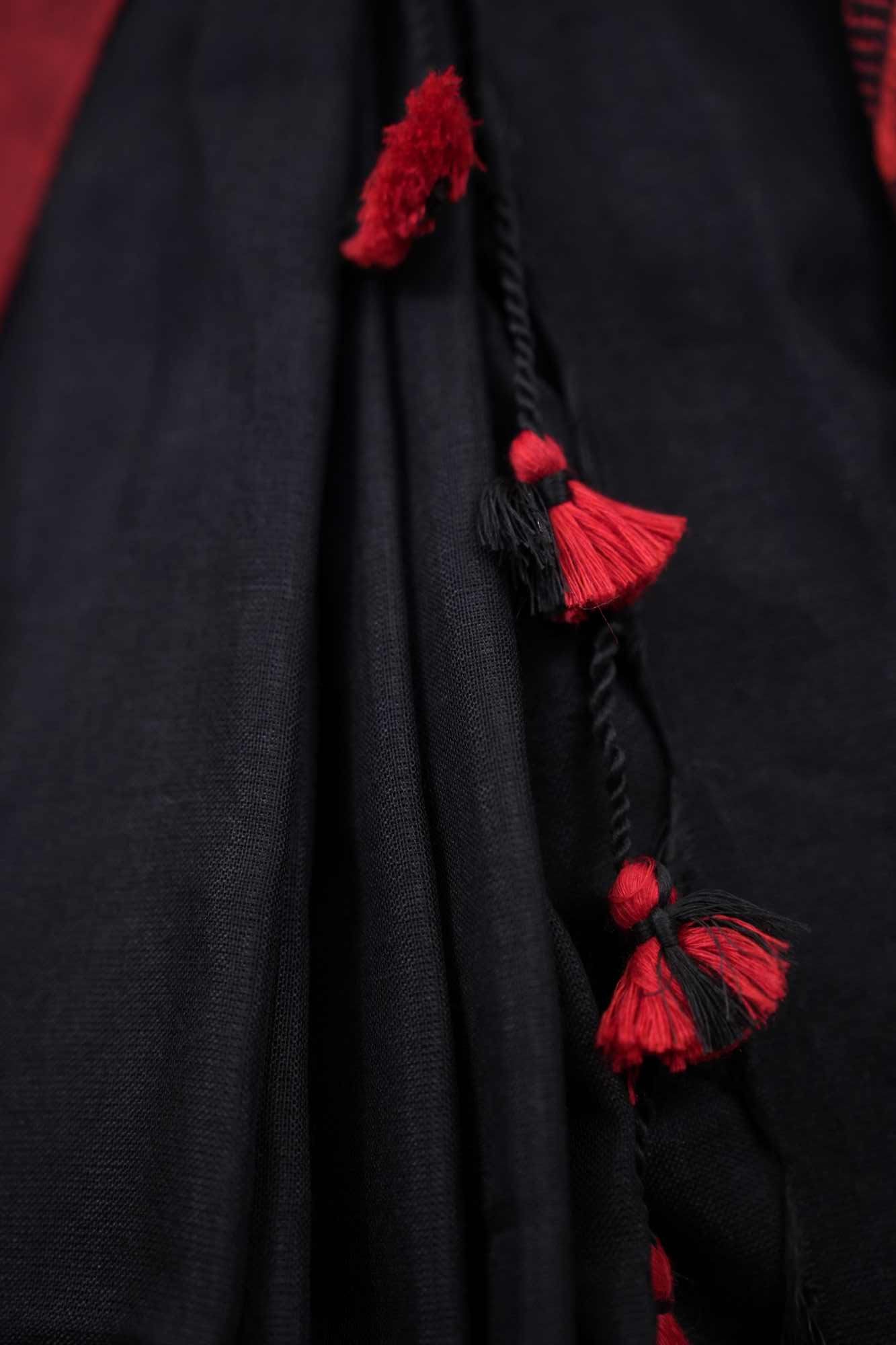 Black Handloom Soft Cotton with Beautiful Red Heart Naksha weave Ready to wear saree