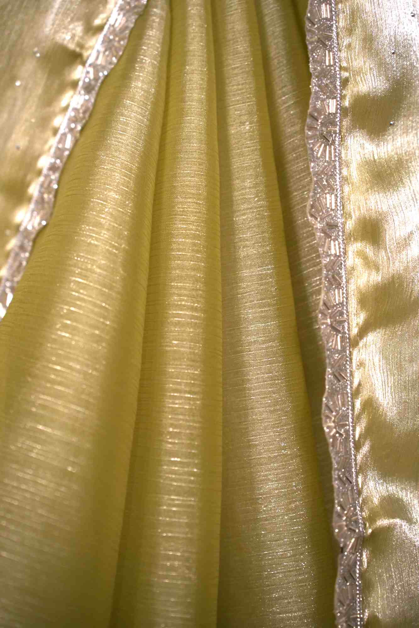 Pista Jimmy choo silk with silver lace border and sequin embellishments all over Predraped Ready to Wear Saree