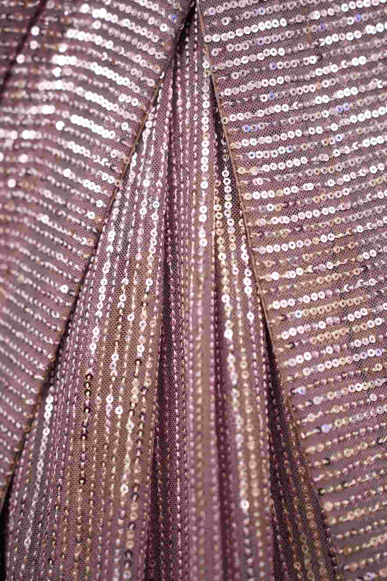 Stylish Mauve Sequin Embellished On Net Pre Draped Saree