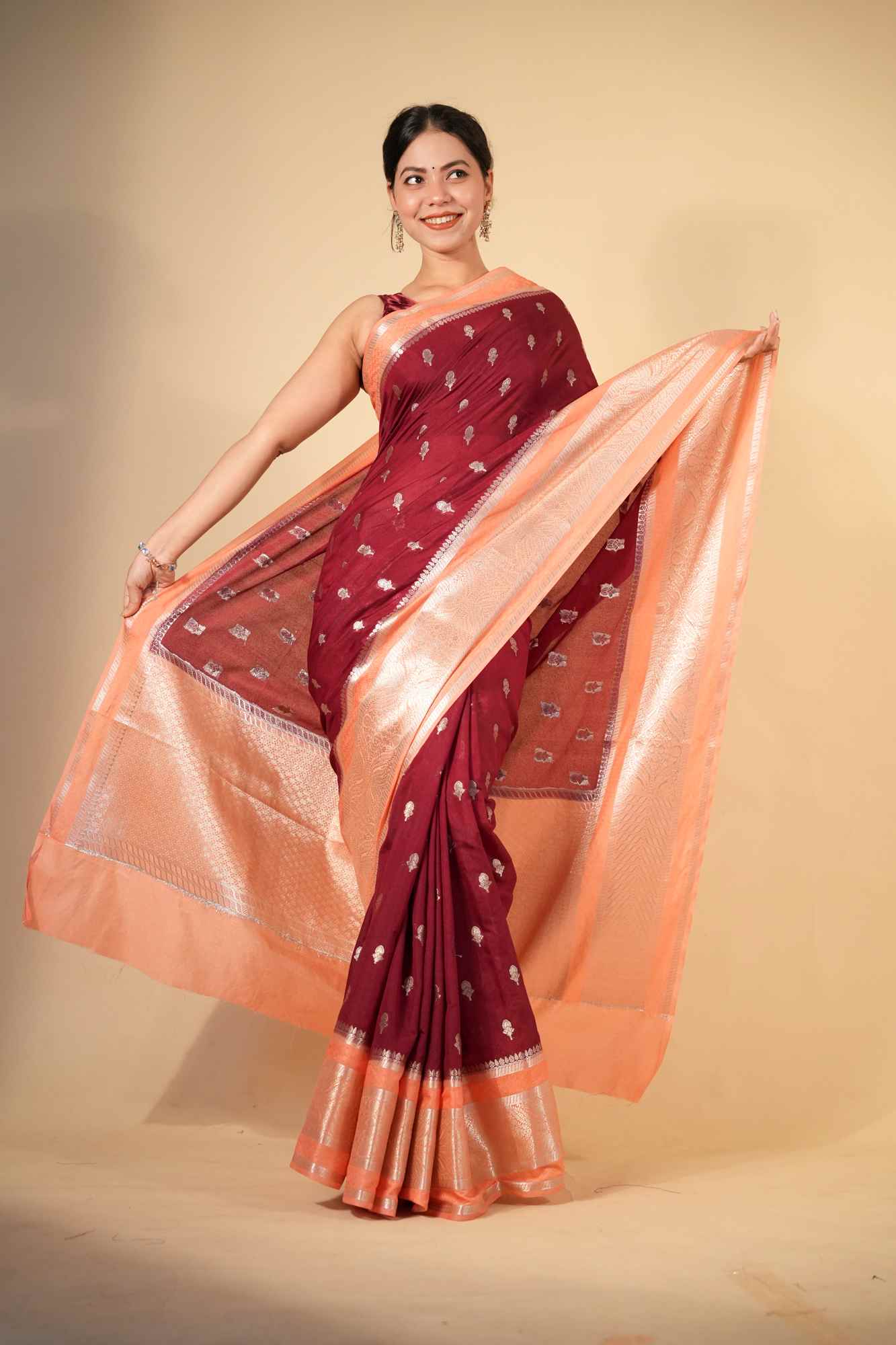 Pure Soft Chettinad Cotton Silk with Intricate Zari Motifs and Opulent Border Ready To Wear Sraee