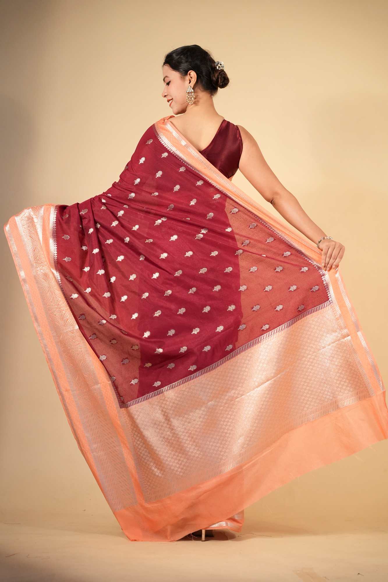 Pure Soft Chettinad Cotton Silk with Intricate Zari Motifs and Opulent Border Ready To Wear Sraee